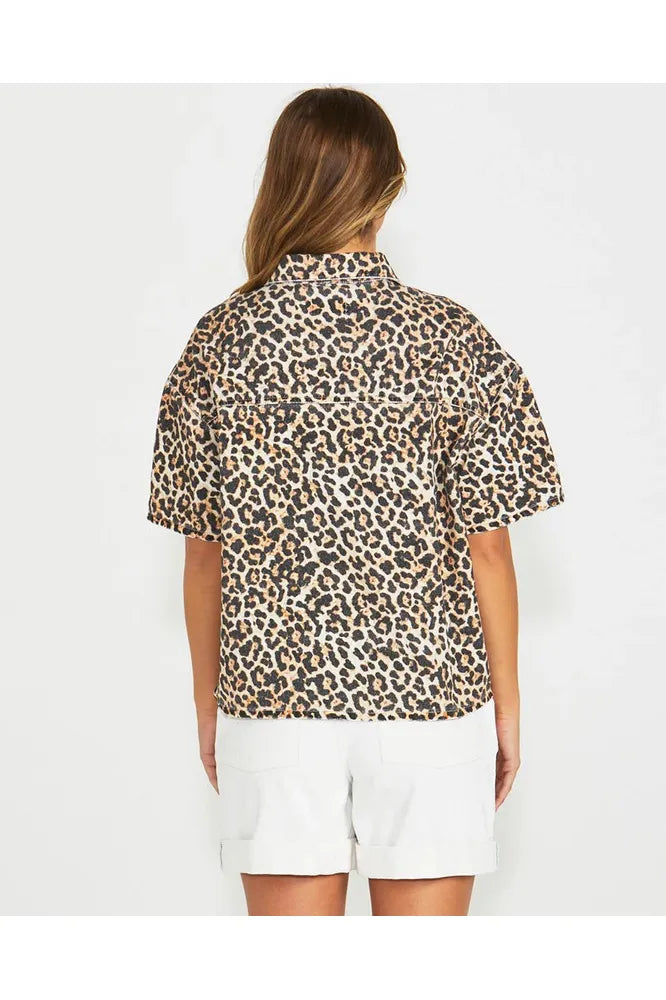 Sass Wyatt Short Sleeve Denim Shirt - Leopard