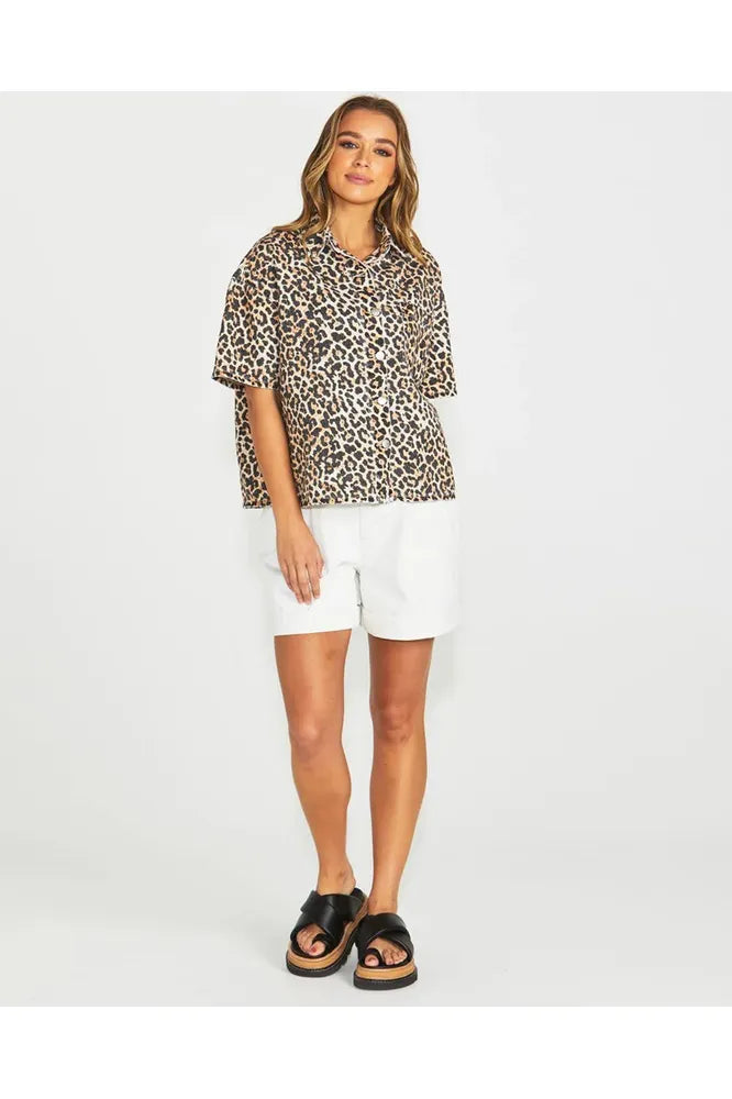 Sass Wyatt Short Sleeve Denim Shirt - Leopard