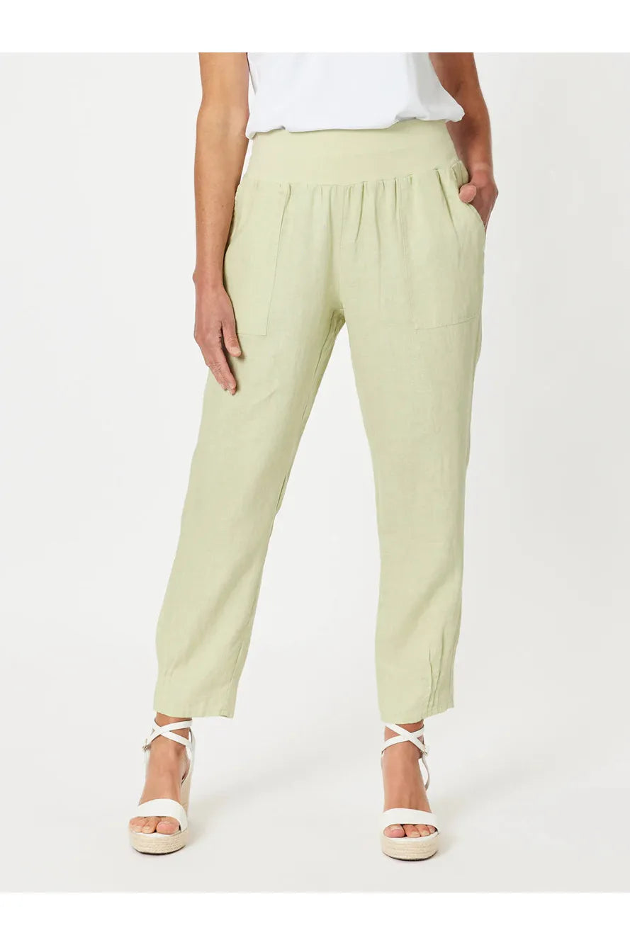 Gordon Smith Sarah Linen Pleat Hem Pant - Celery