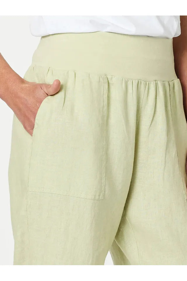 Gordon Smith Sarah Linen Pleat Hem Pant - Celery