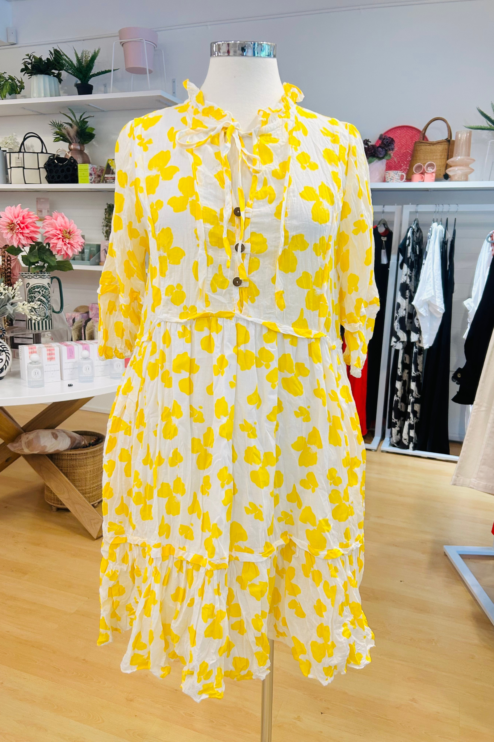 Namastai Button Front Cotton Dress Daffodil