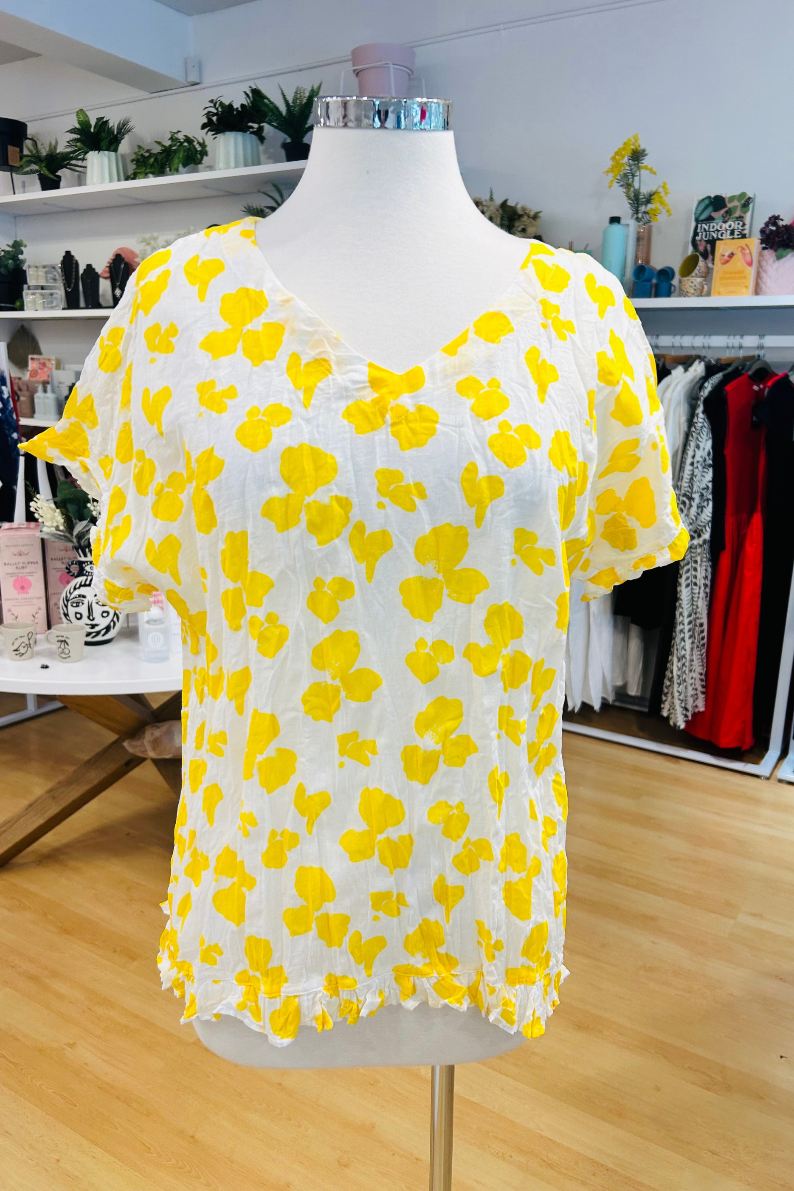 Namastai Ruffle Sleeve Cotton Top Daffodil