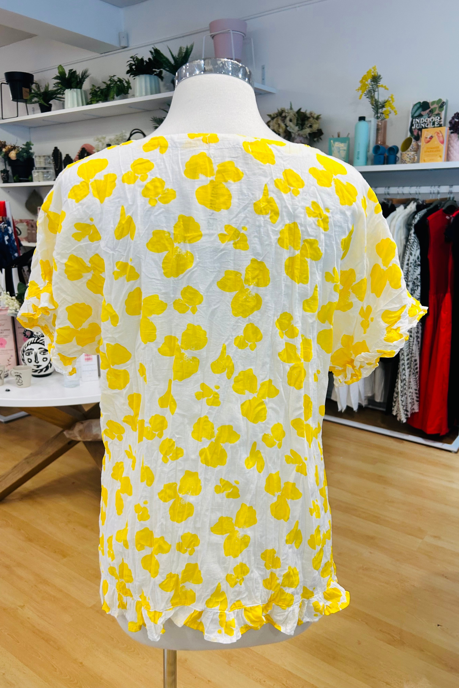 Namastai Ruffle Sleeve Cotton Top Daffodil