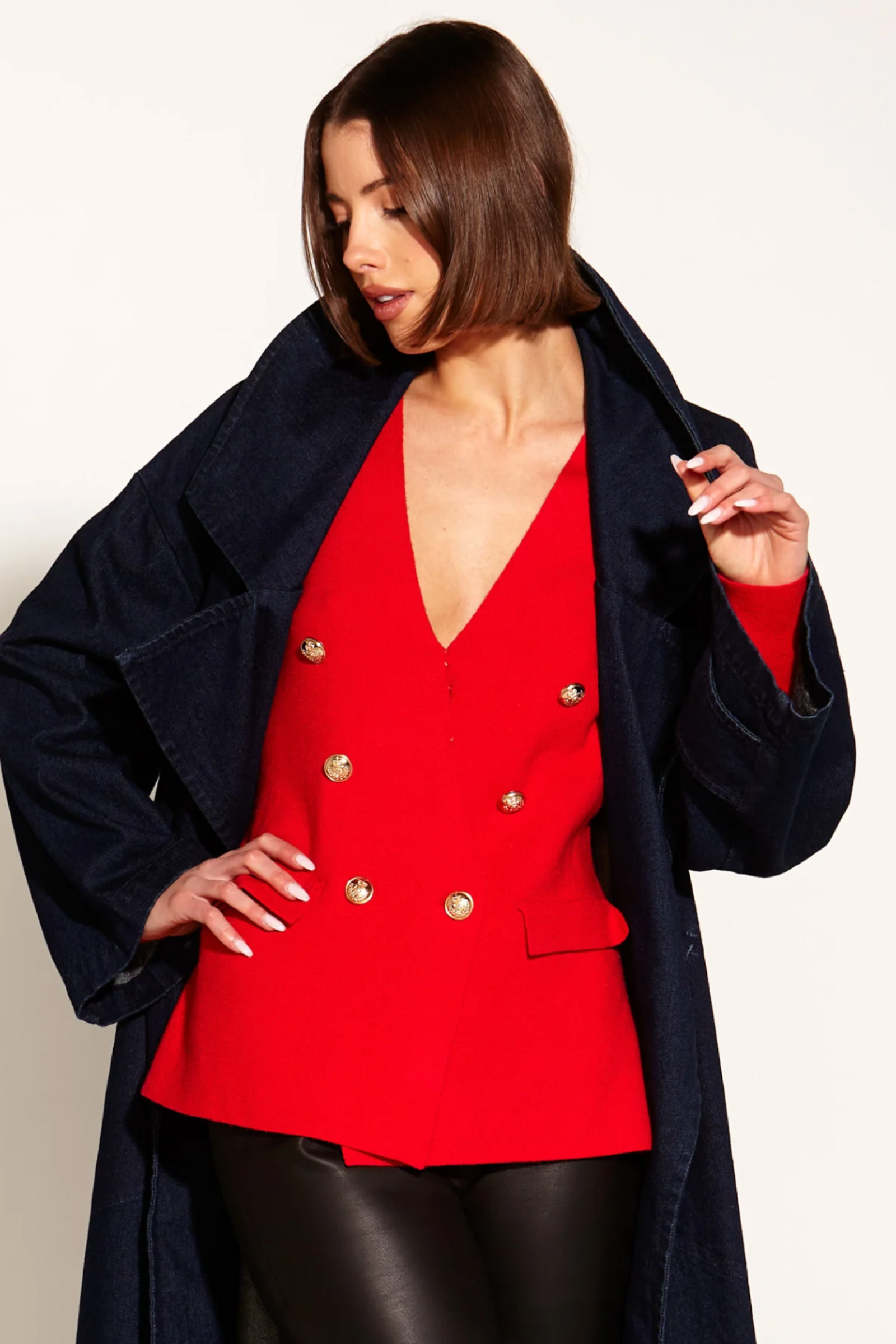 Fate+Becker Beverly Shoulder Pad Knit Blazer Red