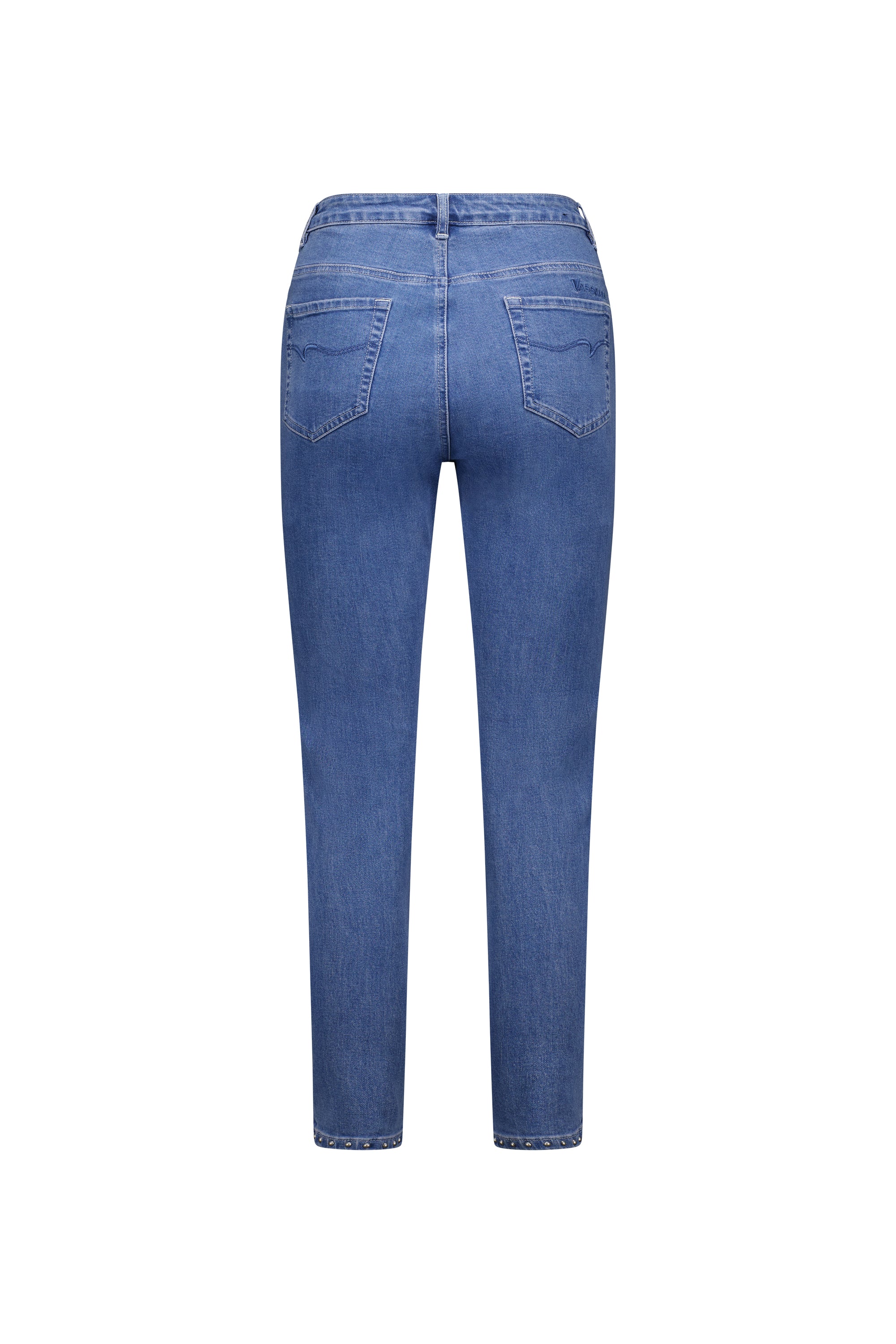 Vassalli Slim Leg Ankle Grazer Jean with Studs Blue Wash