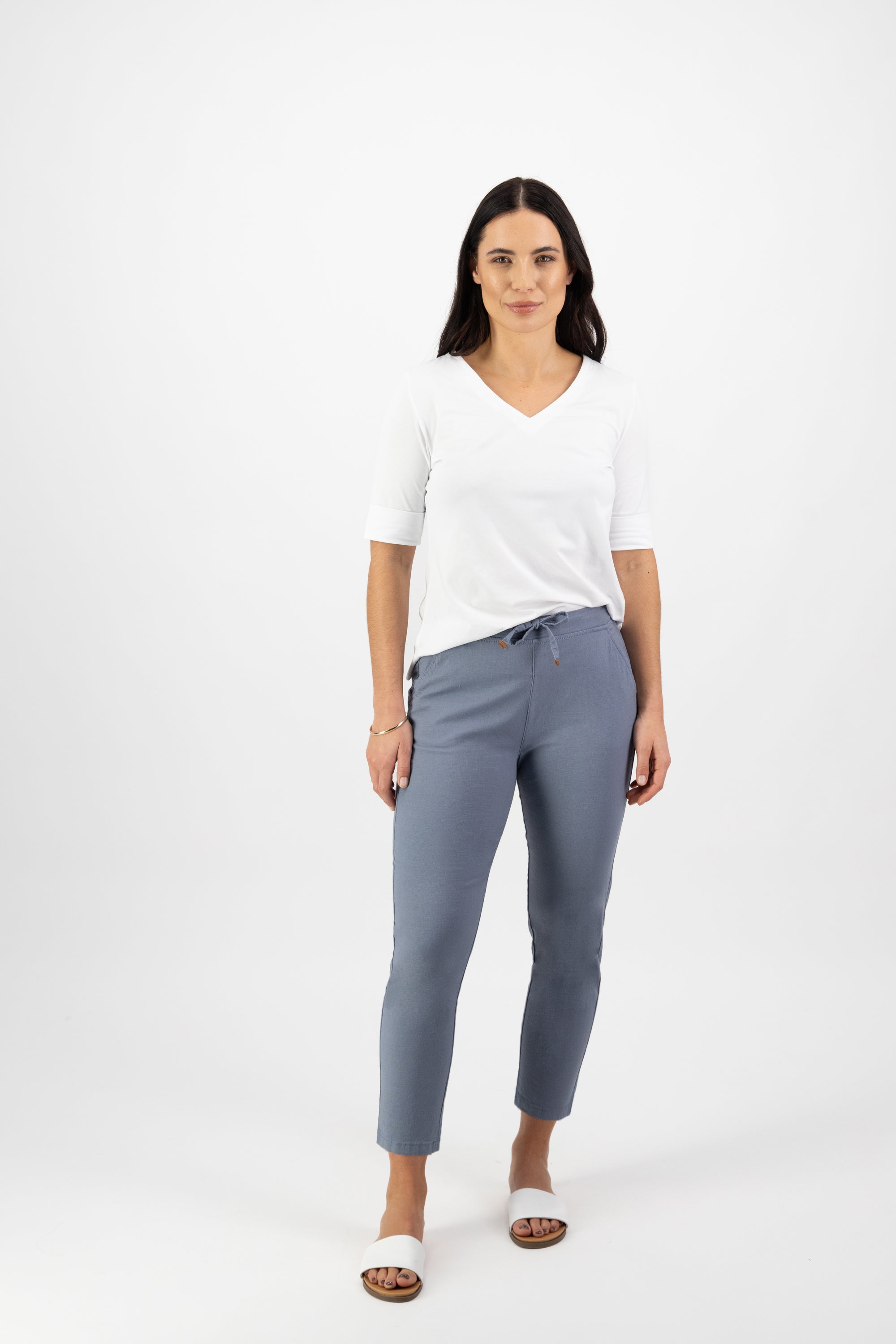 Vassalli Ankle Grazer Slim Leg Elastic Waist Pant Atlantic