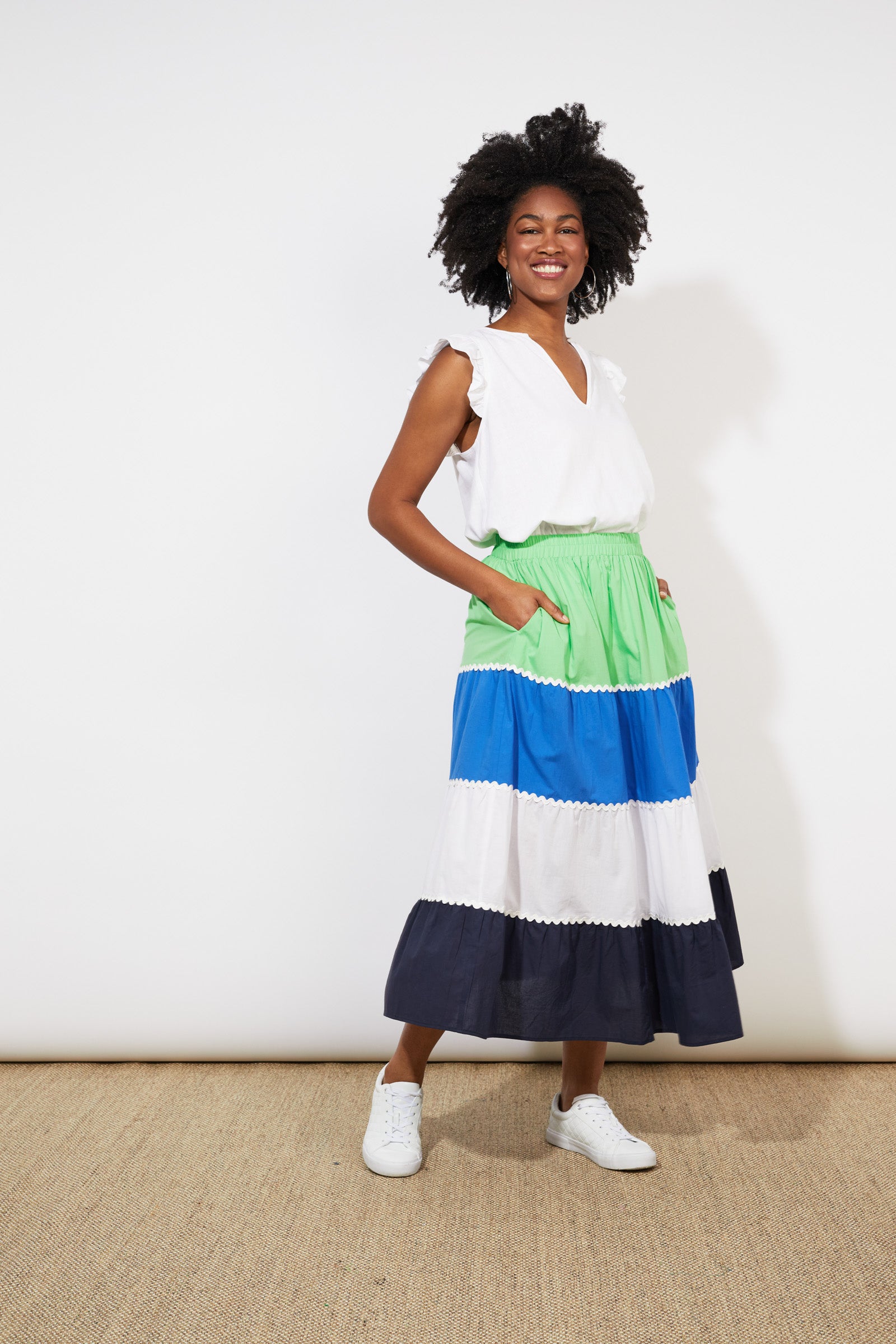 Oahu Maxi Skirt Marine Stripe