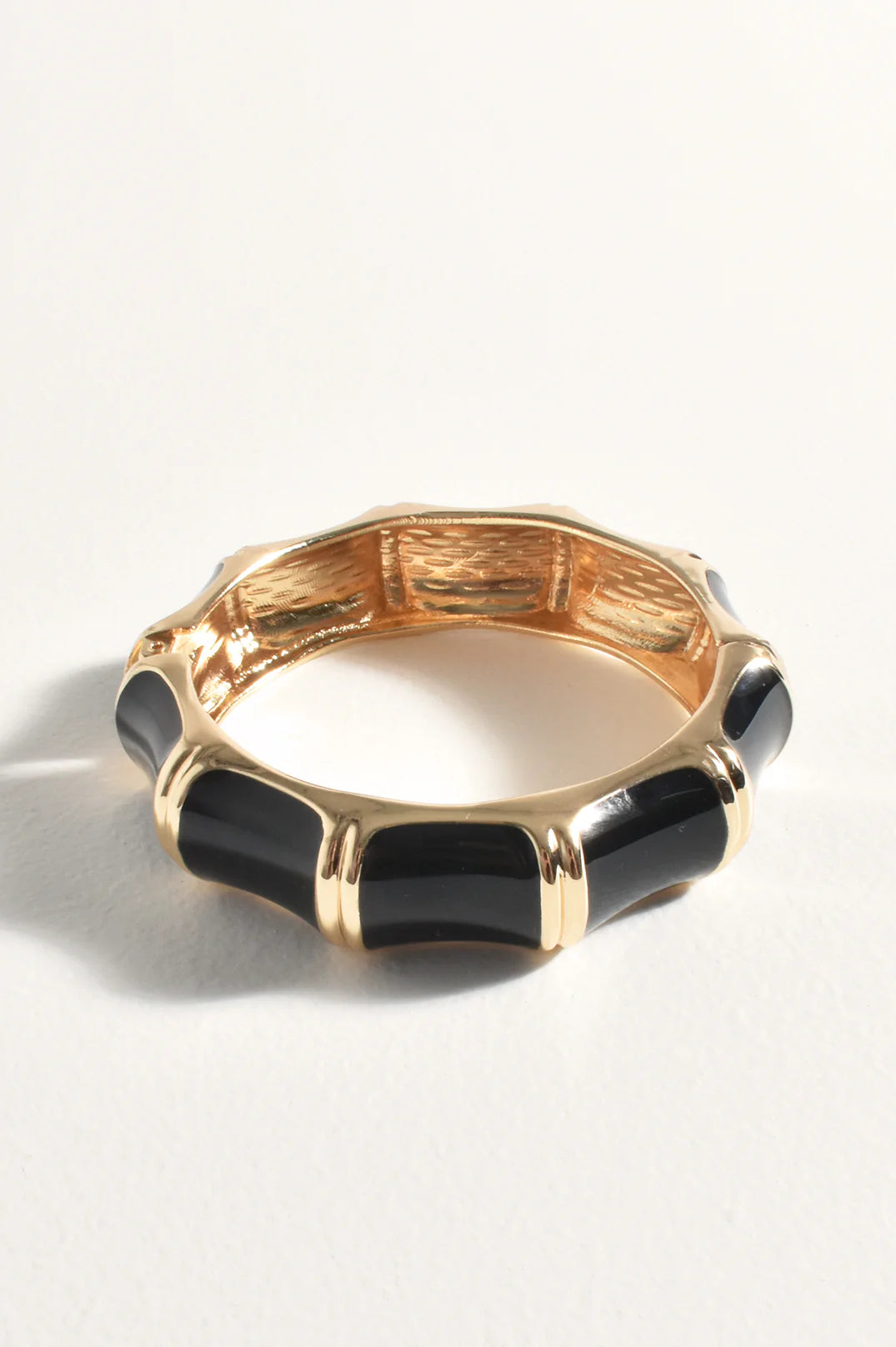 Adorne Bamboo Look Cuff Bracelet Black and Gold