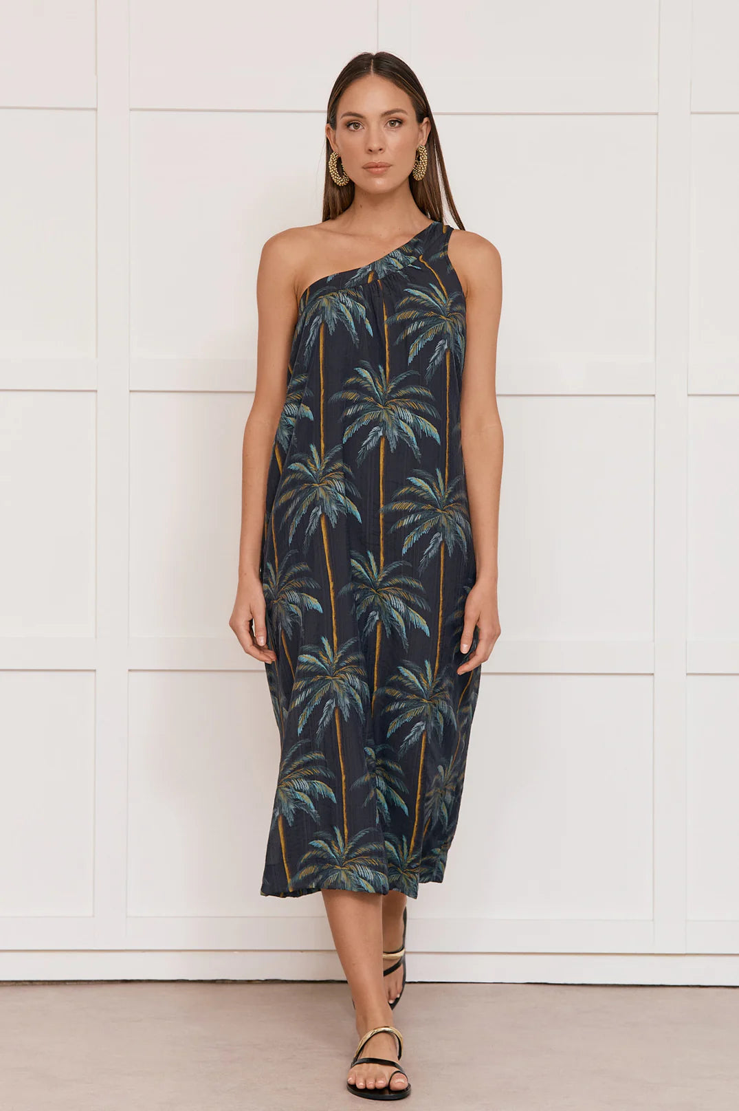 Adorne Olive Honolulu Print One Shoulder Dress