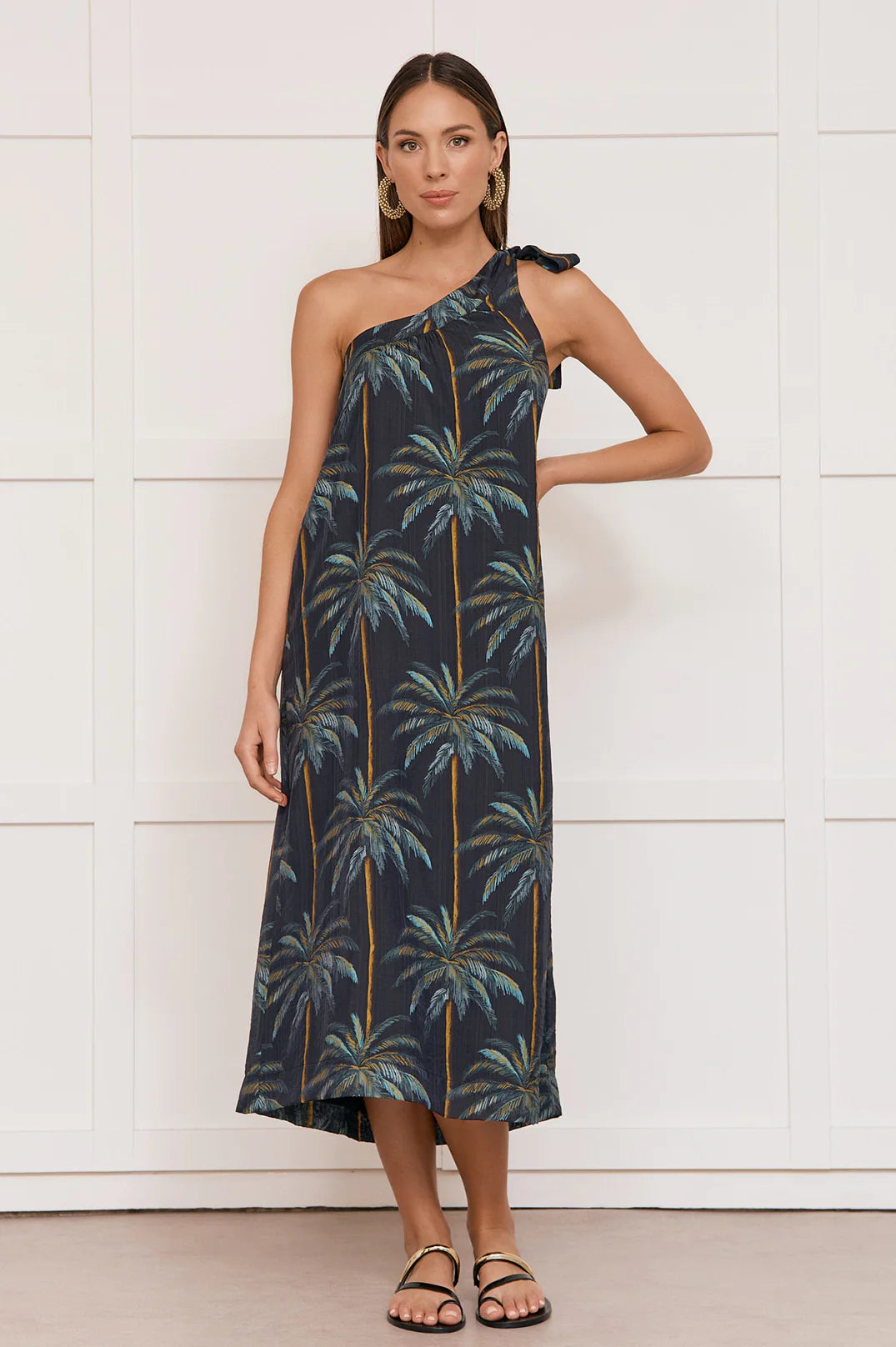 Adorne Olive Honolulu Print One Shoulder Dress