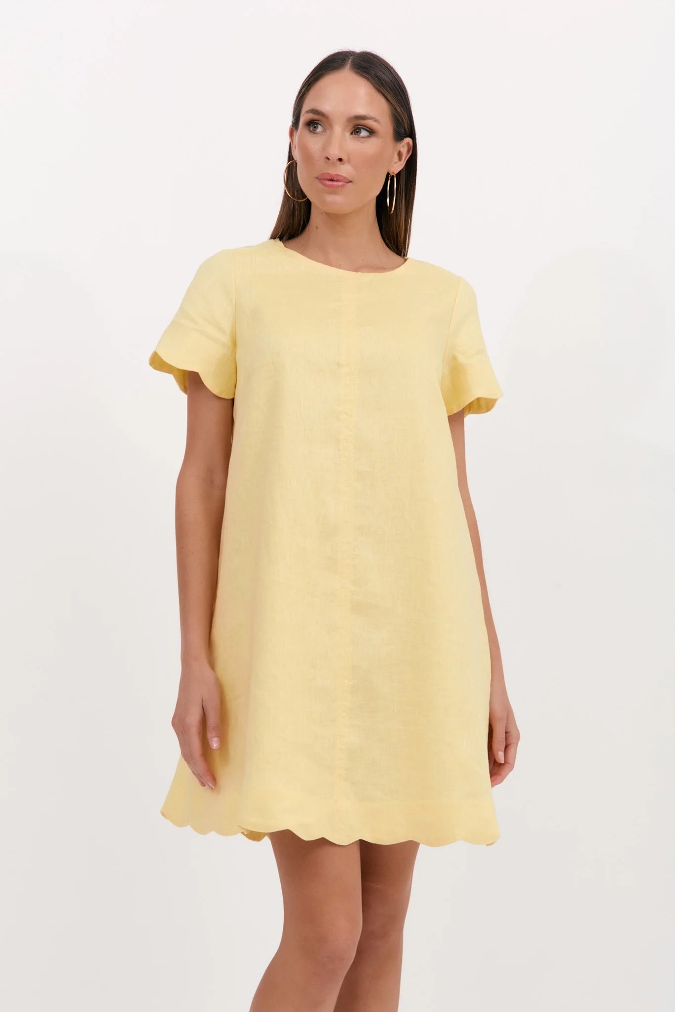 Adorne Lexi Scalloped Hem Dress Lemon