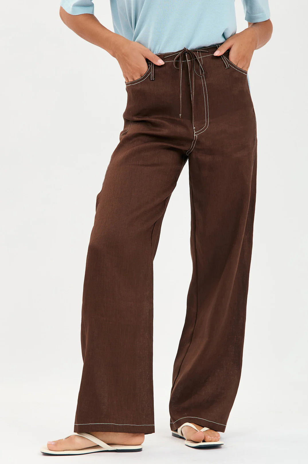 Adorne Chandler Linen Pants Chocolate