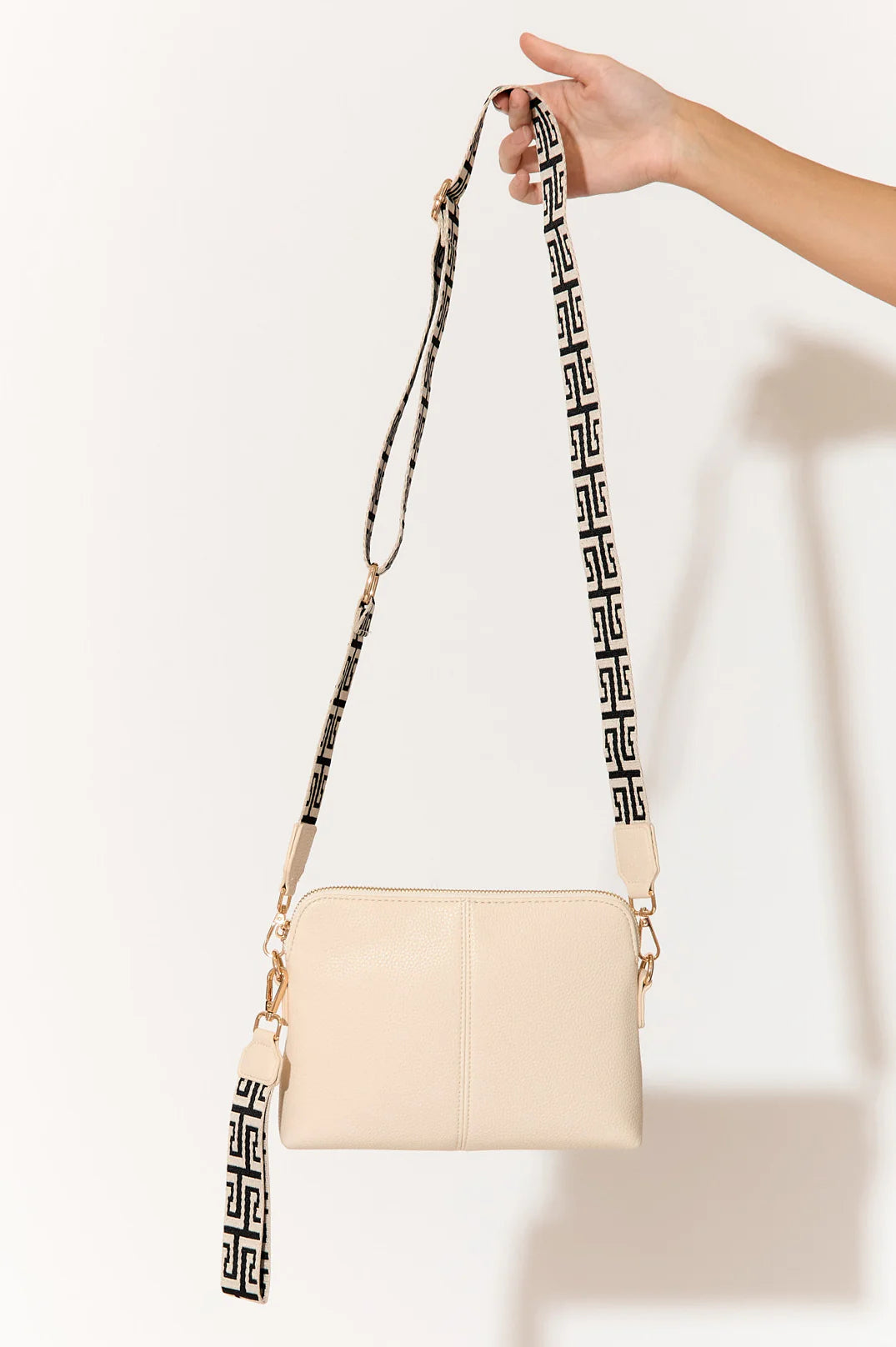 Adorne Giselle Geo Webbing Crossbody Bag Cream