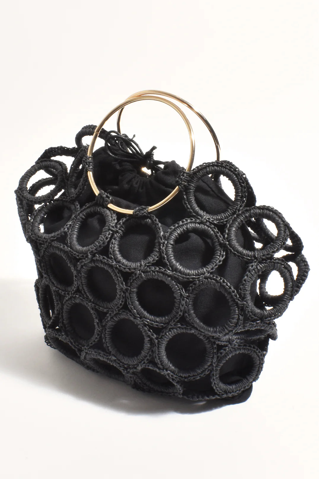 Adorne Posie Crochet Rings Bag Black