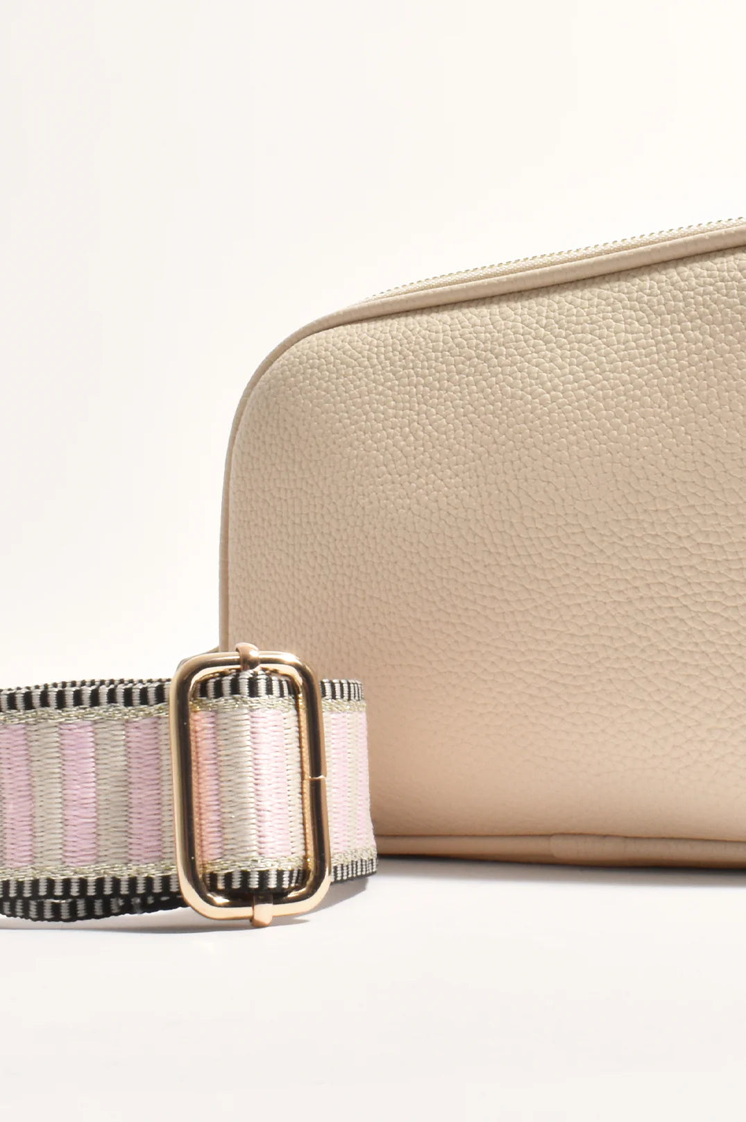 Adorne Bella Striped Webbing Camera Bag Cream Pink