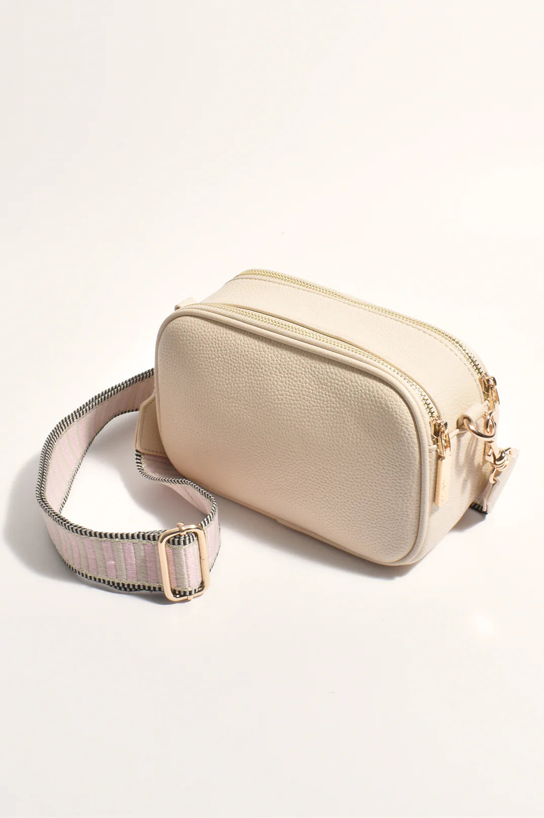 Adorne Bella Striped Webbing Camera Bag Cream Pink