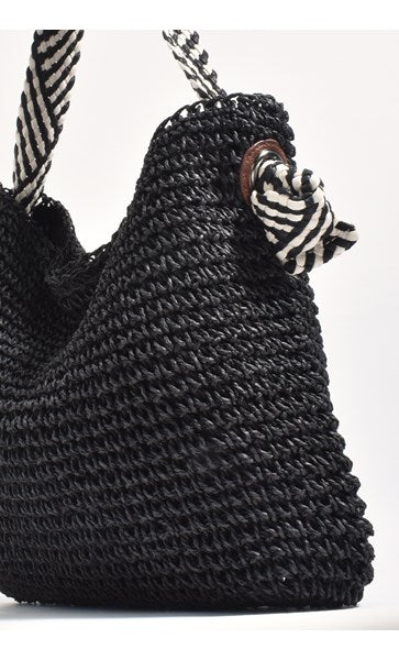 Adorne Melissa Stripe Hobo Paper Weave Bag Black