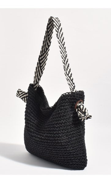 Adorne Melissa Stripe Hobo Paper Weave Bag Black