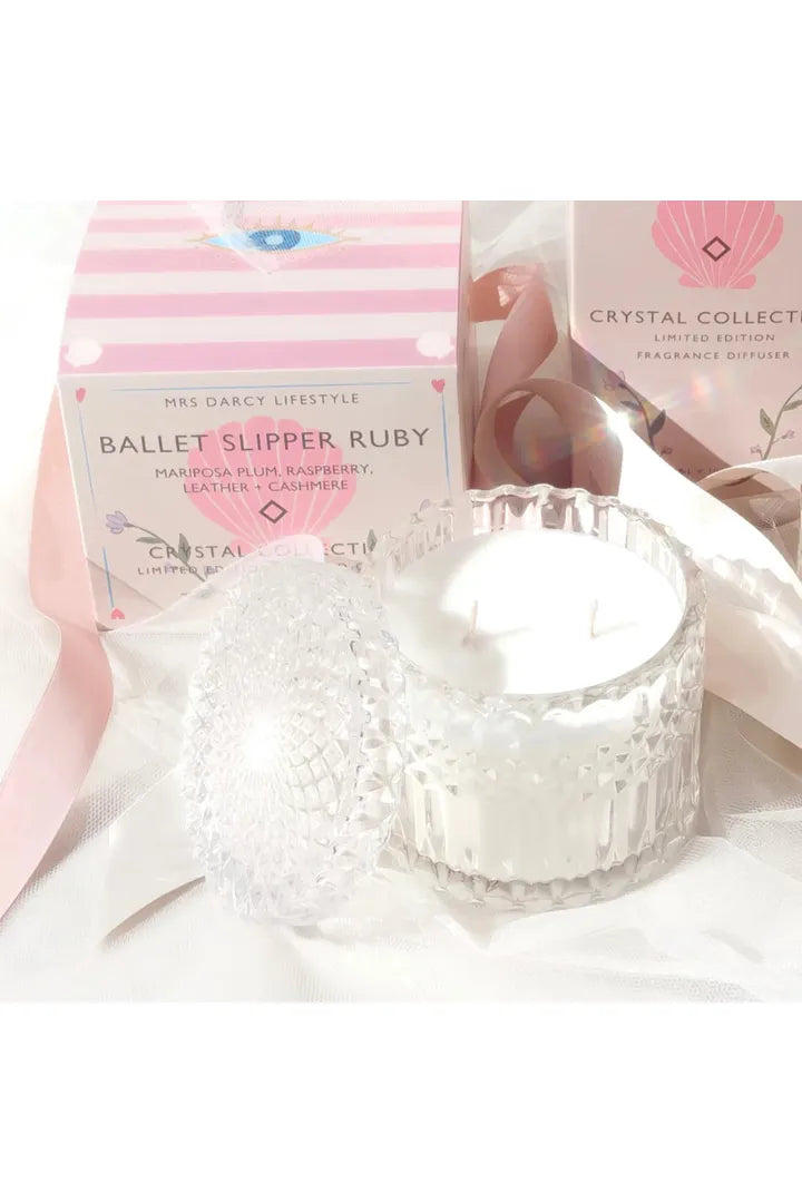 Mrs Darcy Ballet Slippers Ruby - Crystal Candle - Mariposa Plum, Raspberry, Leather and Cashmere