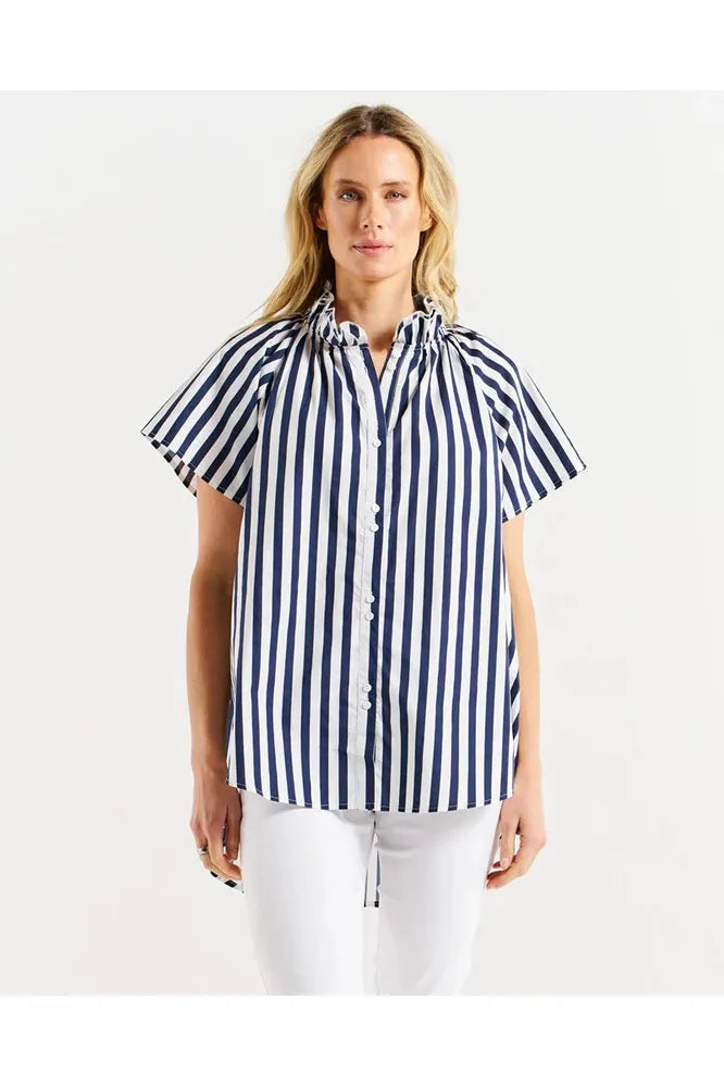 Betty Basics Caspian Blouse Blue and White Stripe