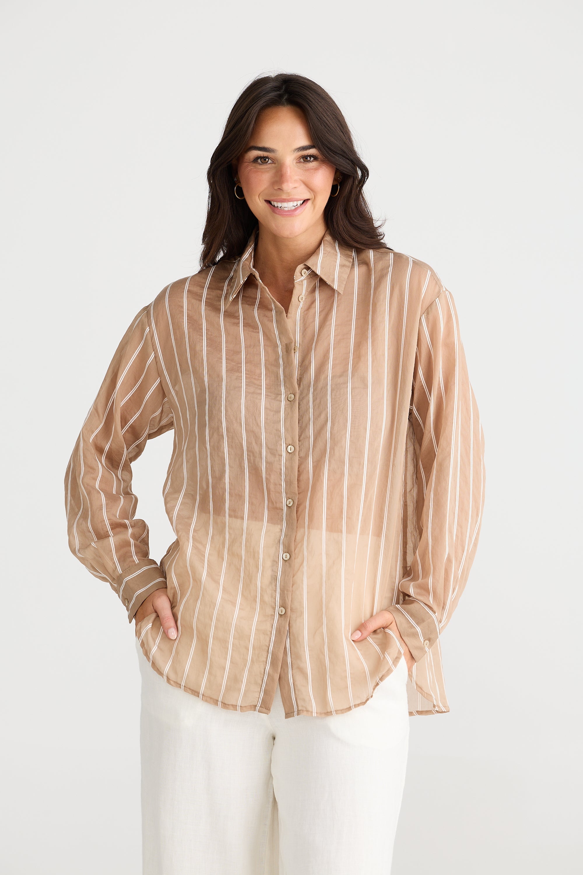 Brave and True Avalon Shirt Latte Stripe