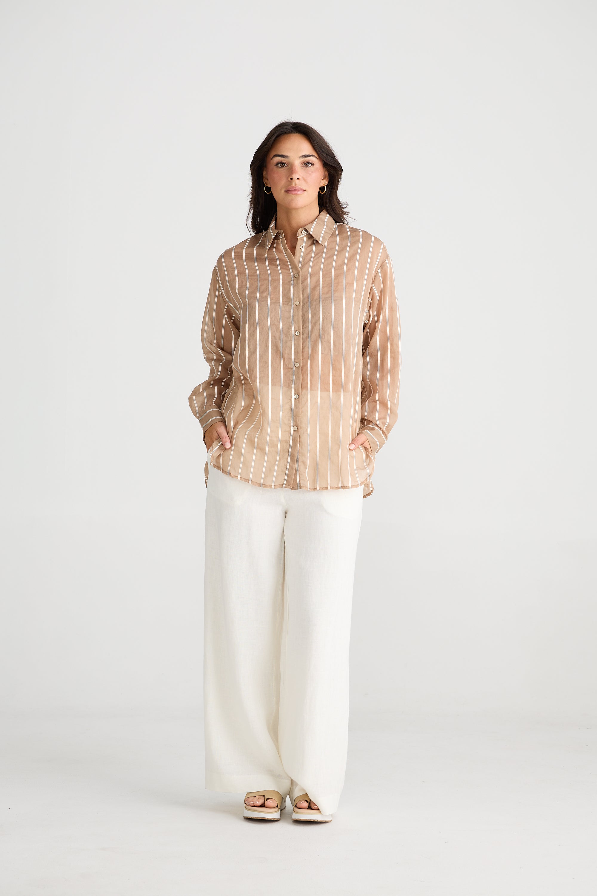 Brave and True Avalon Shirt Latte Stripe