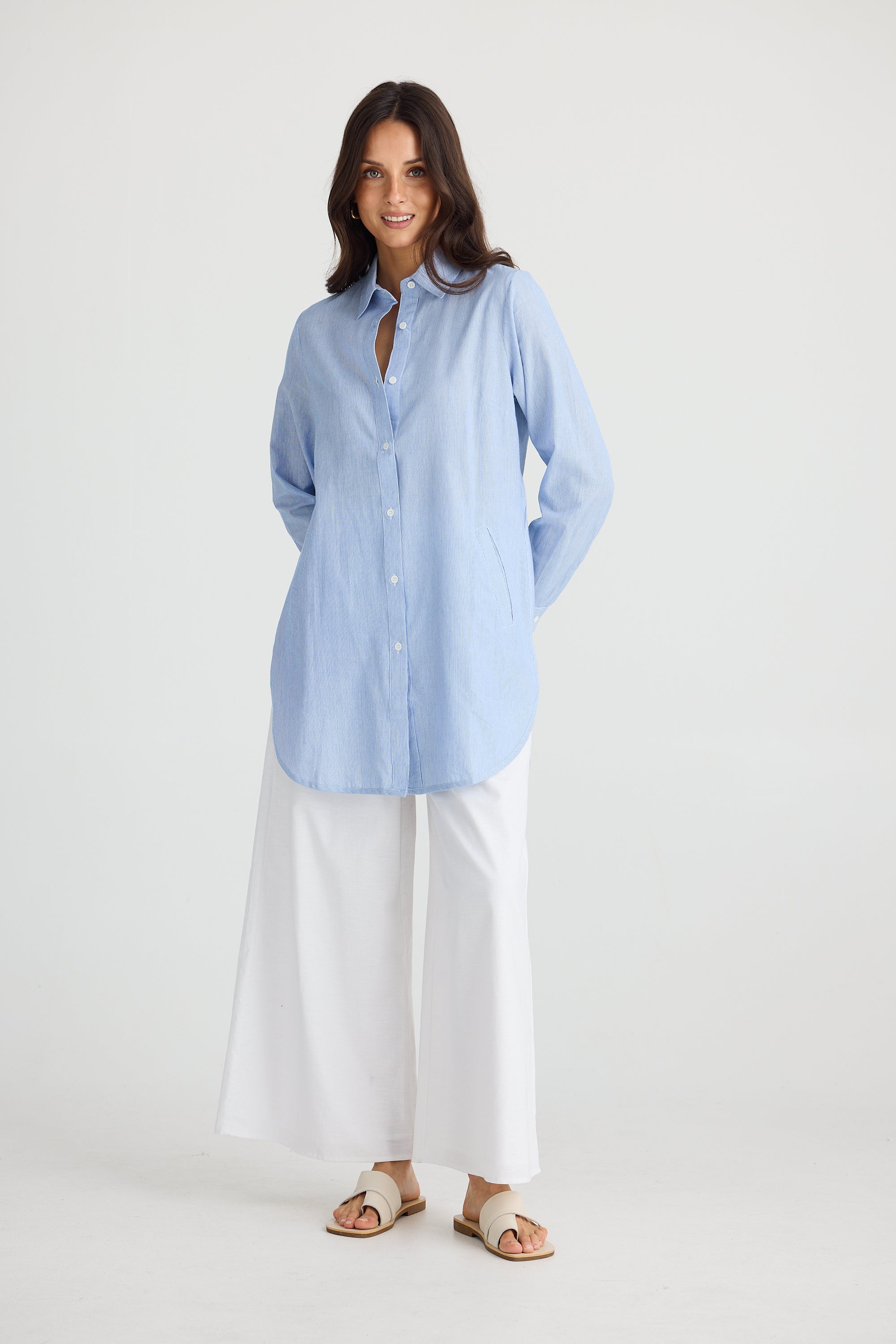 Brave and True Ava Shirt Blue Pinstripe