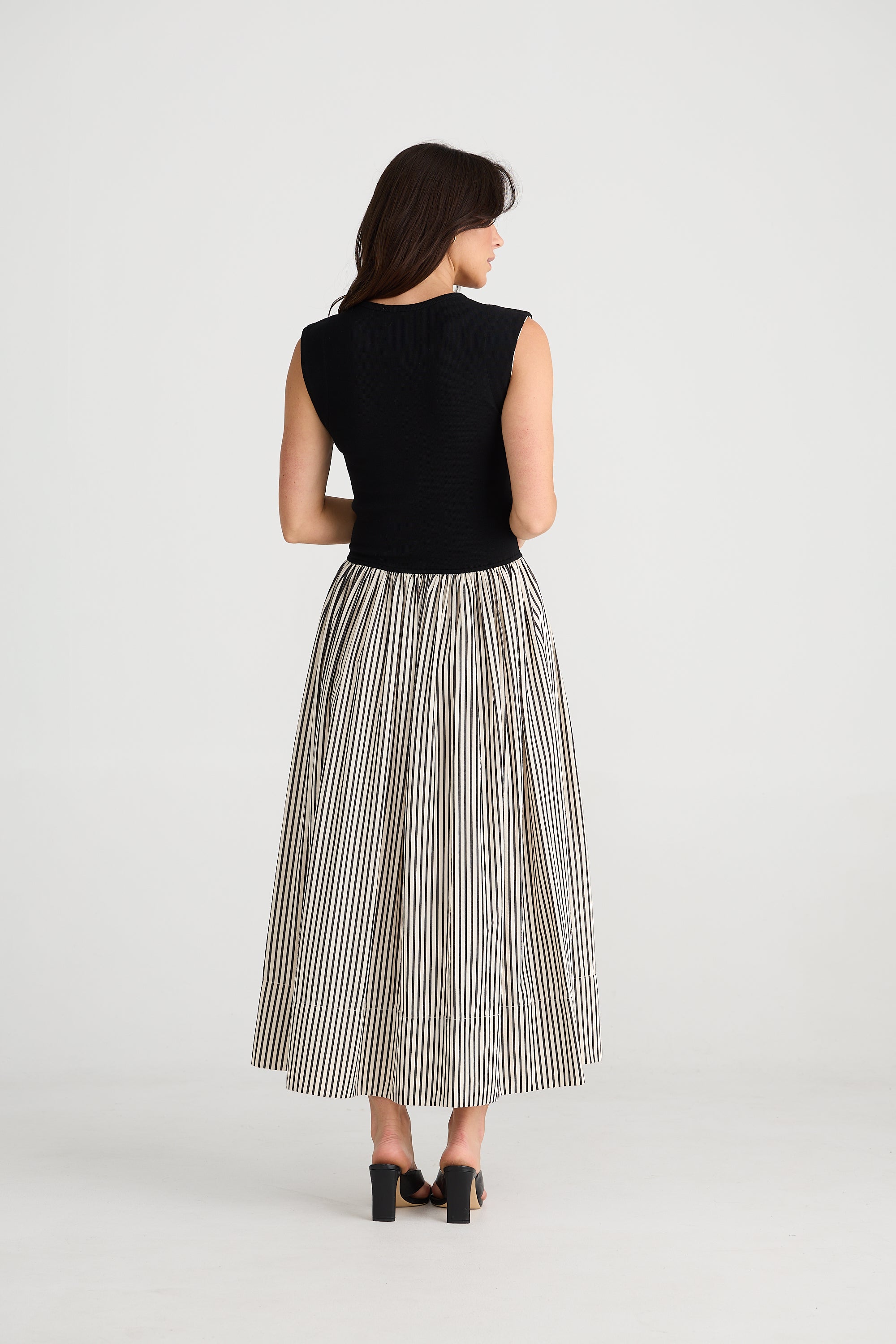 Brave and True Daphne Dress White Black Stripe