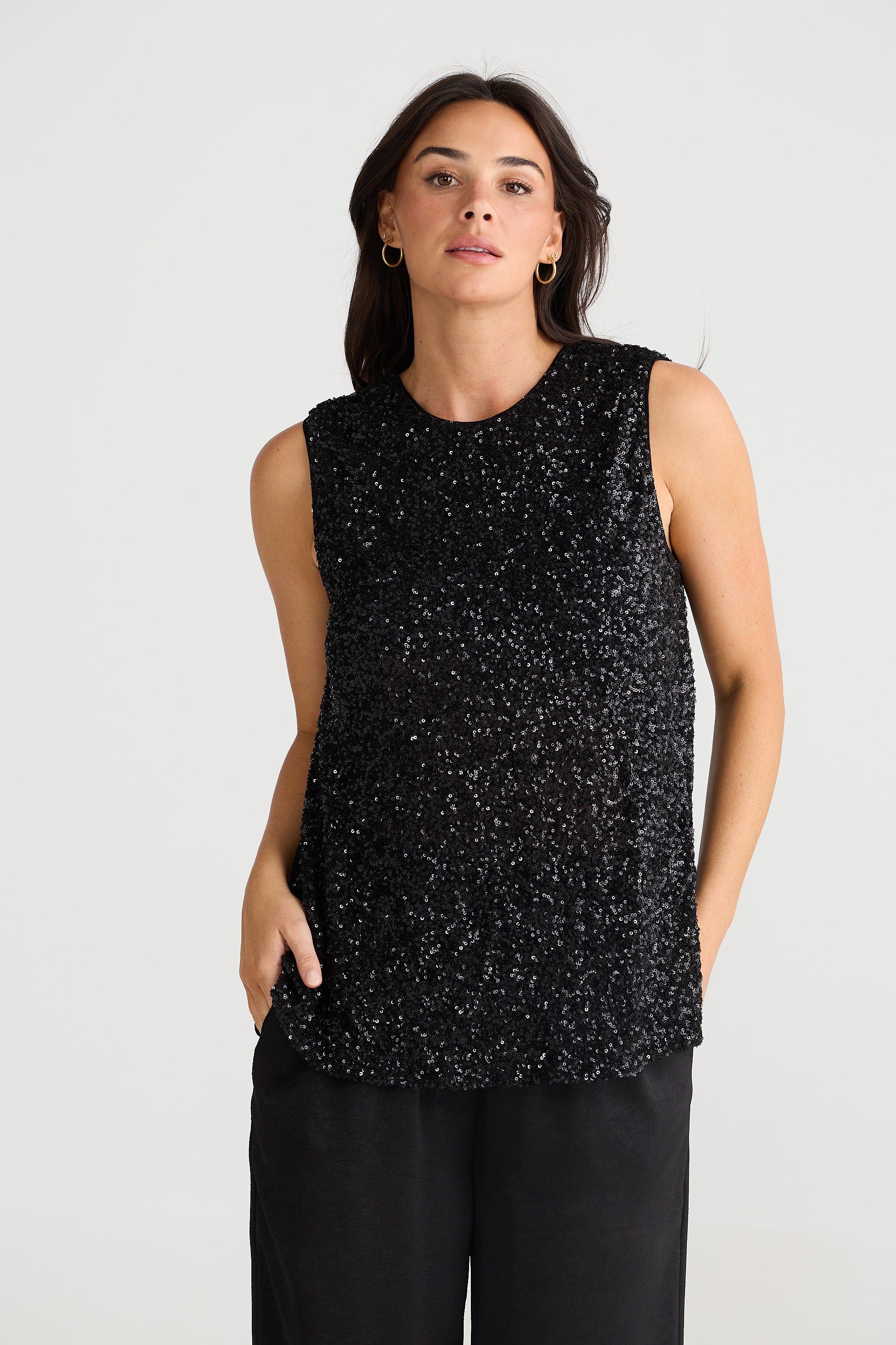 Brave and True Show Stopper Top Black Sequin