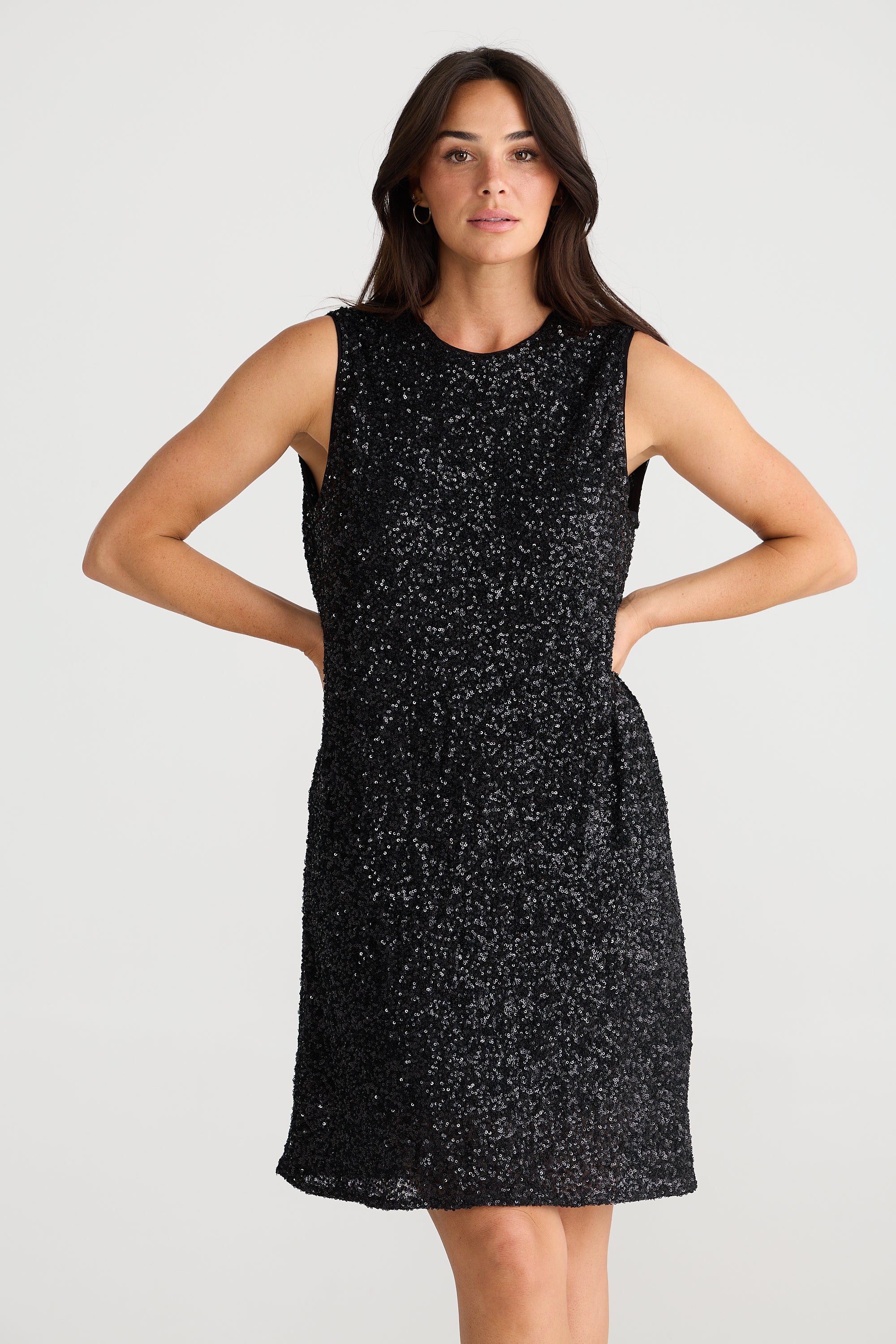 Brave and True Show Stopper Swing Dress Black Sequin