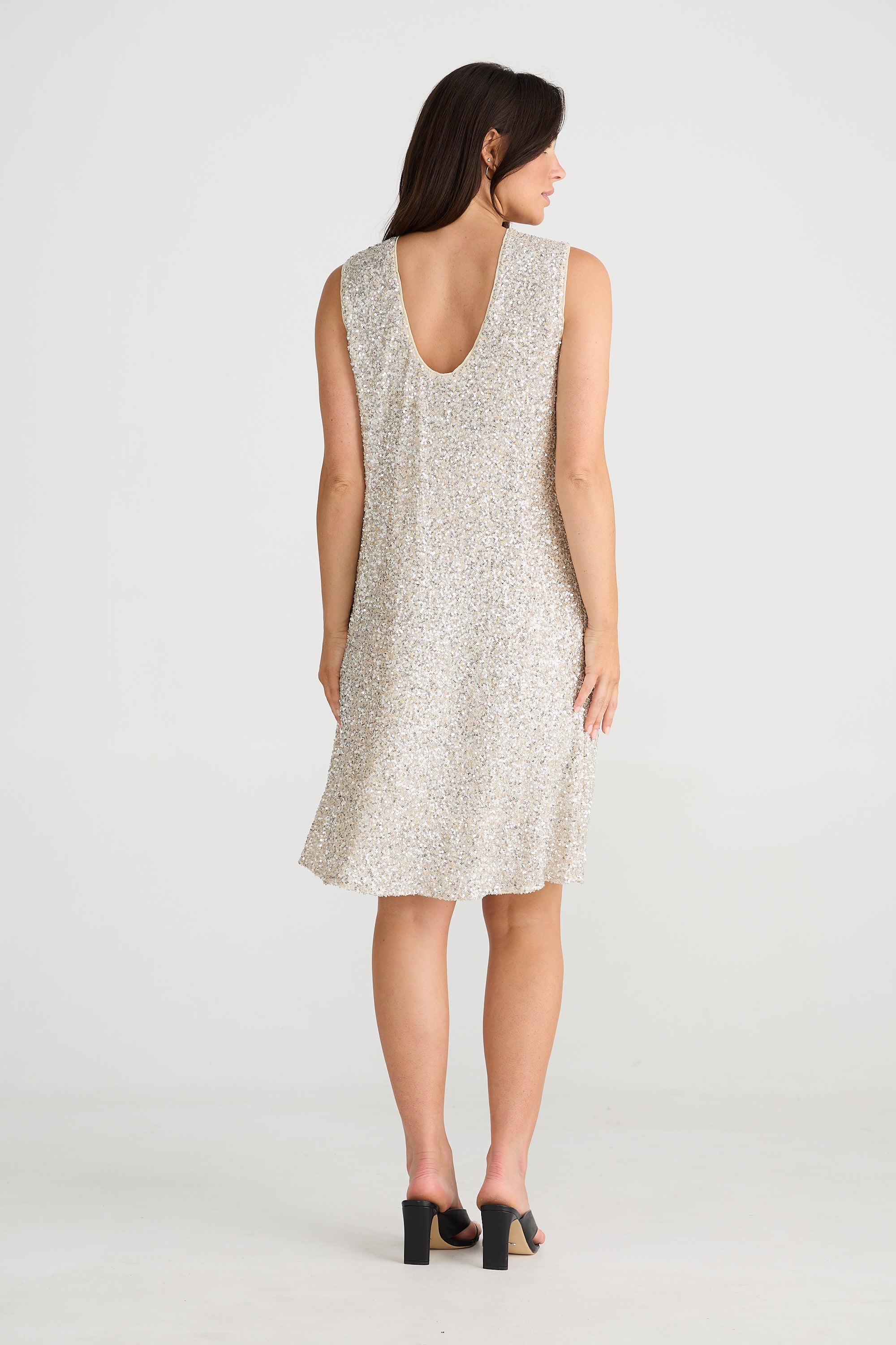 Brave and True Show Stopper Swing Dress Champagne Sequin