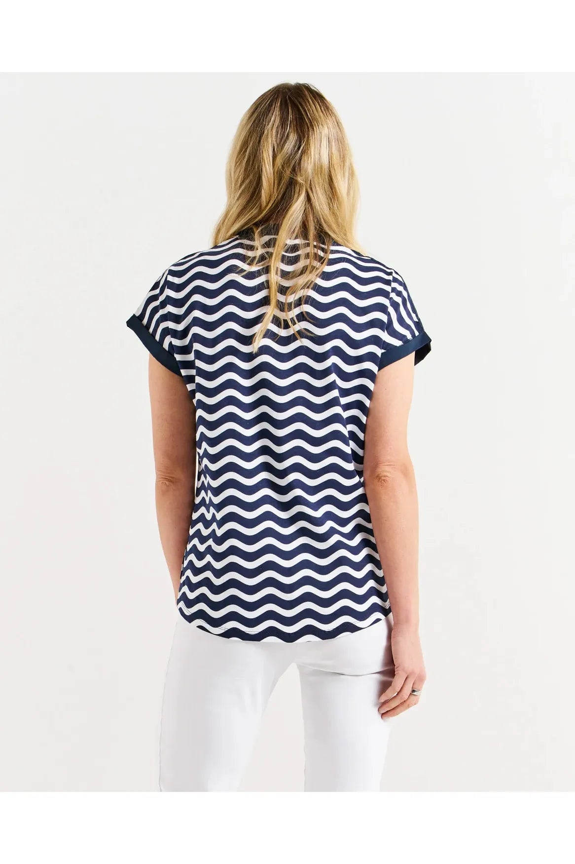 Betty Basics Birdie Tee Navy Wave Stripe