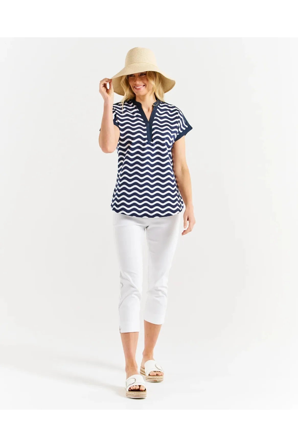 Betty Basics Birdie Tee Navy Wave Stripe