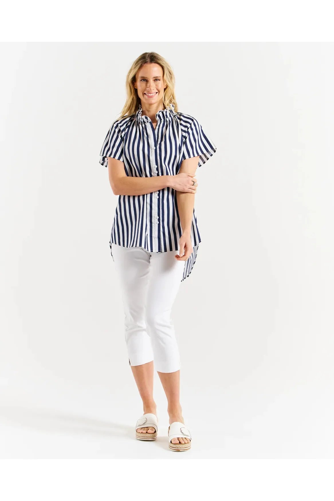 Betty Basics Caspian Blouse Blue and White Stripe