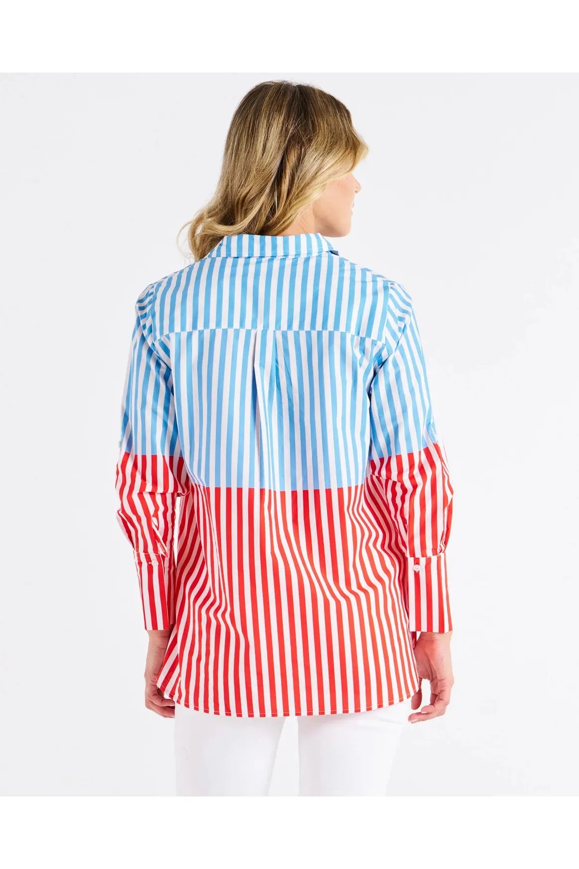 Betty Basics Camden Cotton Shirt Blue Cherry Red Stripe