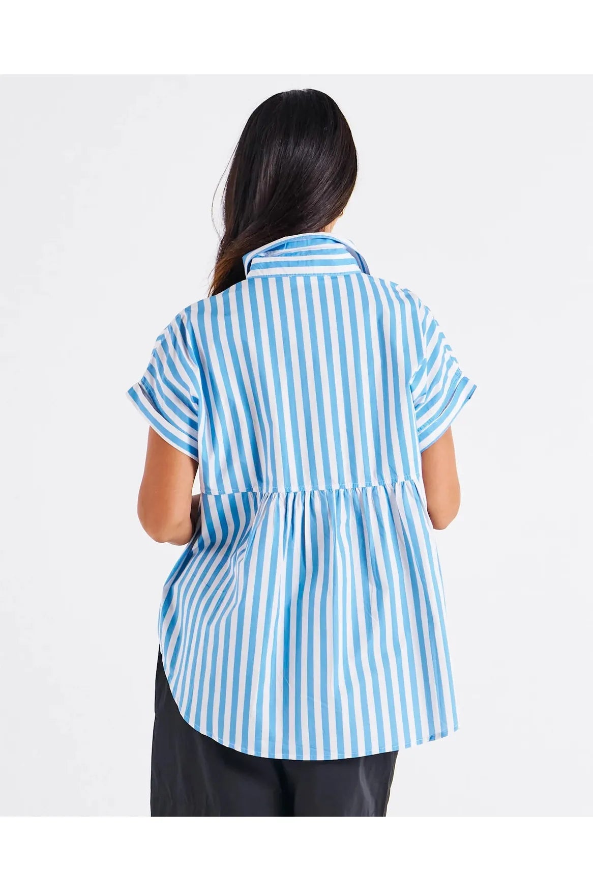 Betty Basics Mara Short Sleeve Shirt Blue Stripe