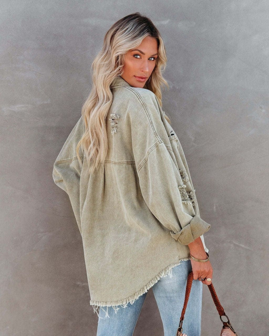 Cotton Relaxed Fit Denim Jacket Sage - Pre Order