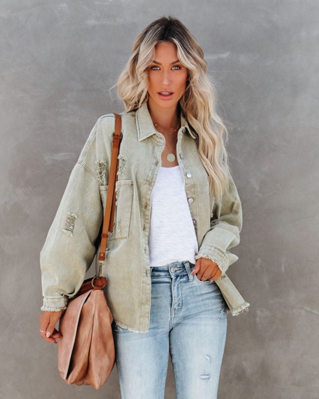 Cotton Relaxed Fit Denim Jacket Sage - Pre Order