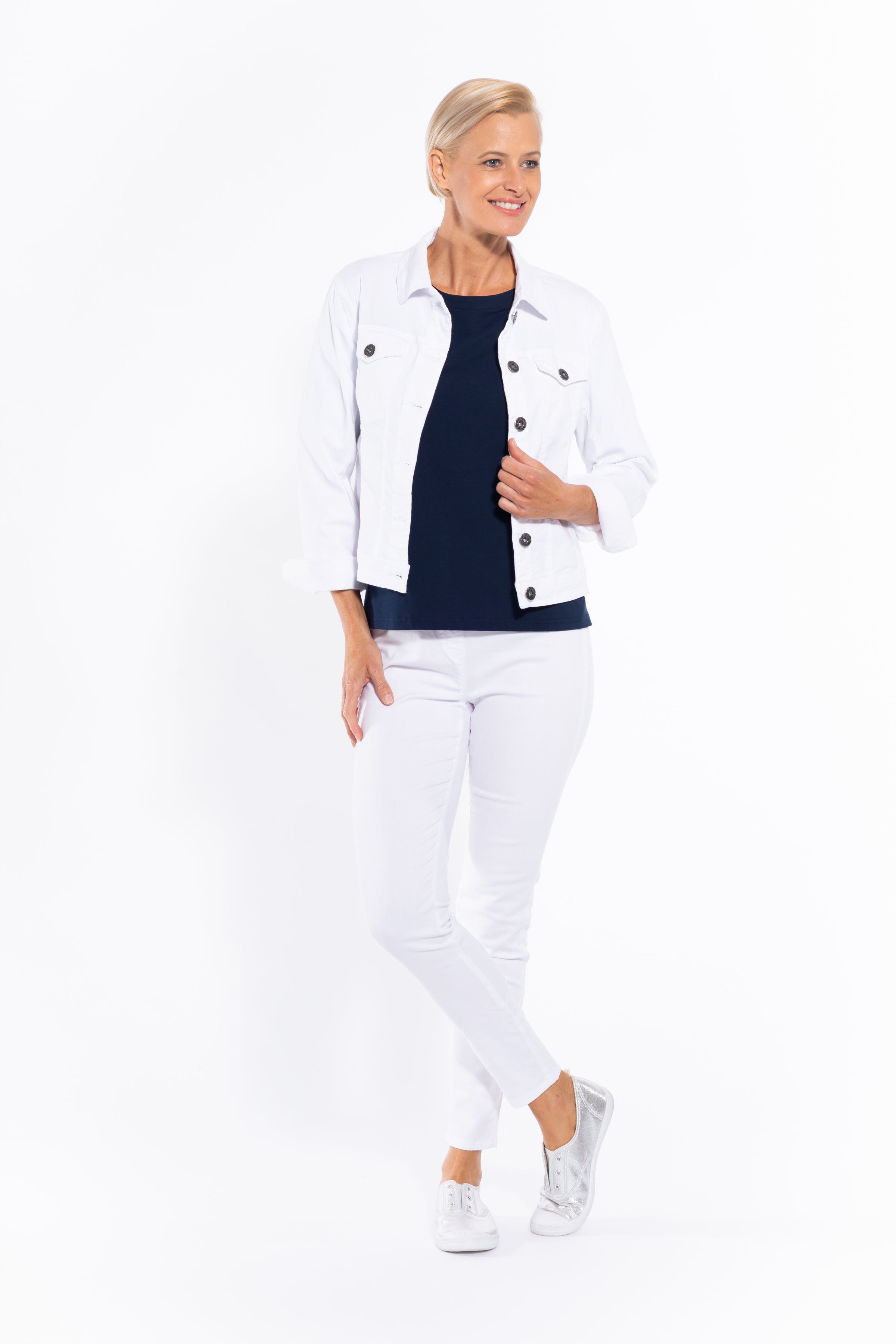 Cafe Latte Stretch Cotton Jean Jacket White