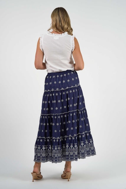 Naudic Tiered Skirt Capri Broderie Navy White