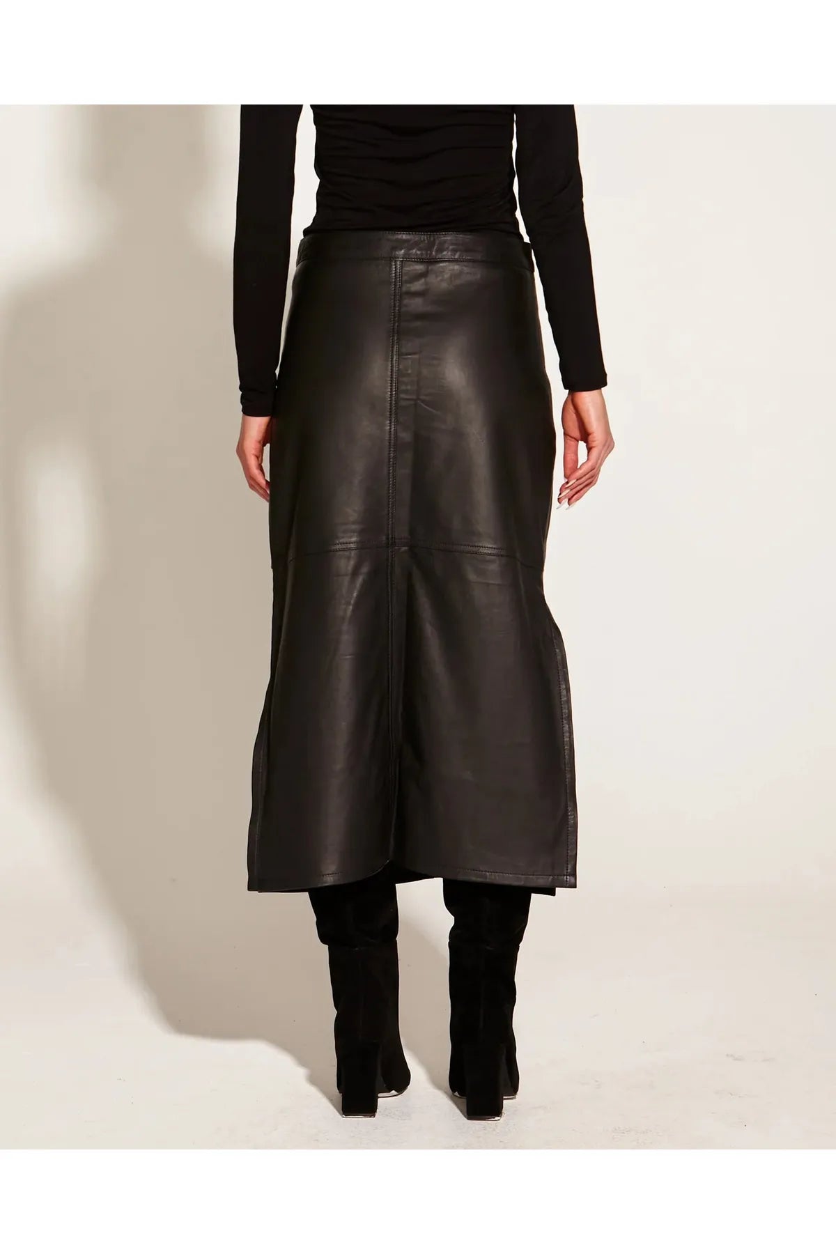 Fate + Becker Underground Leather High Waist Straight Midi Skirt Black