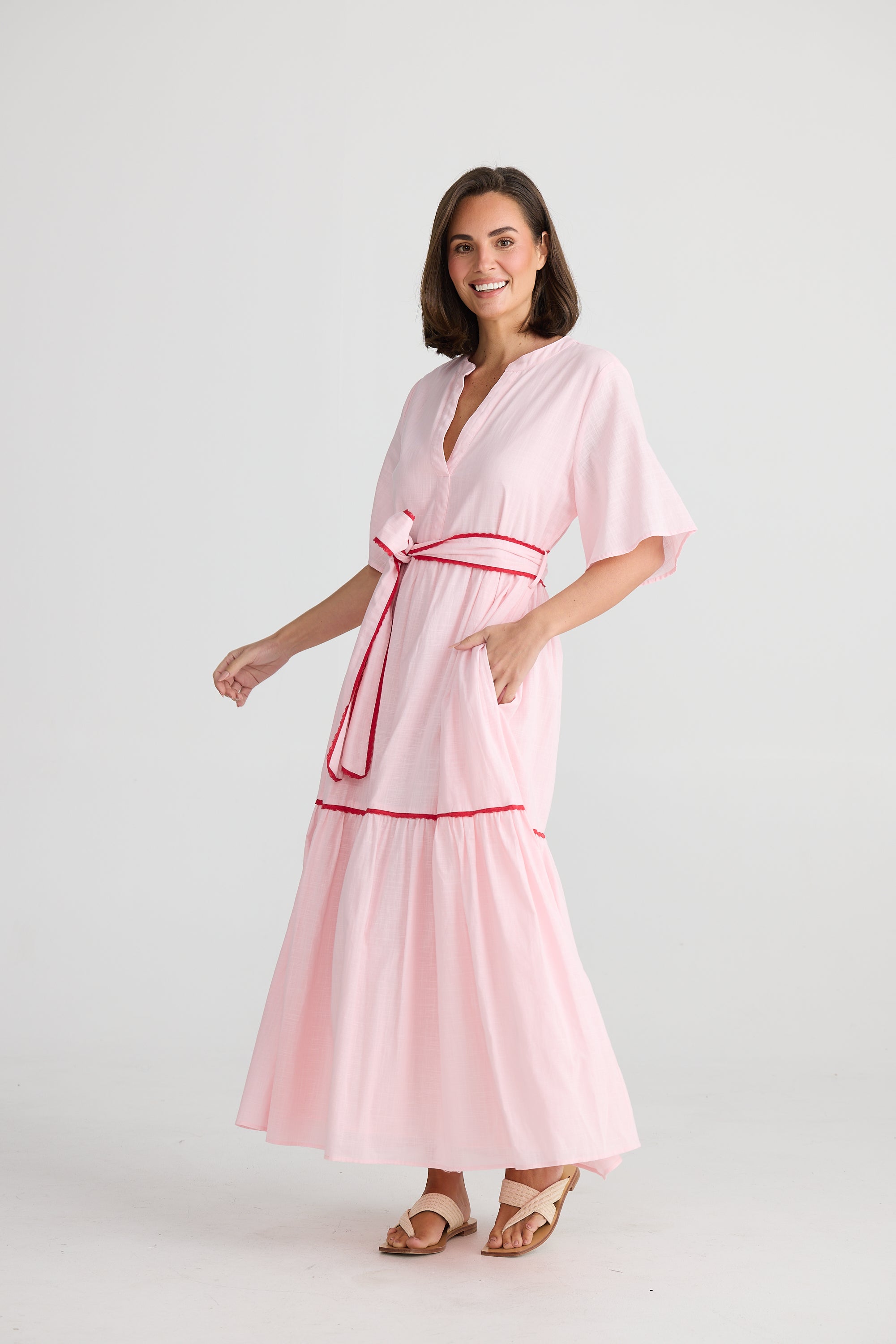 Holiday Lynwood Dress Pink Red Trim