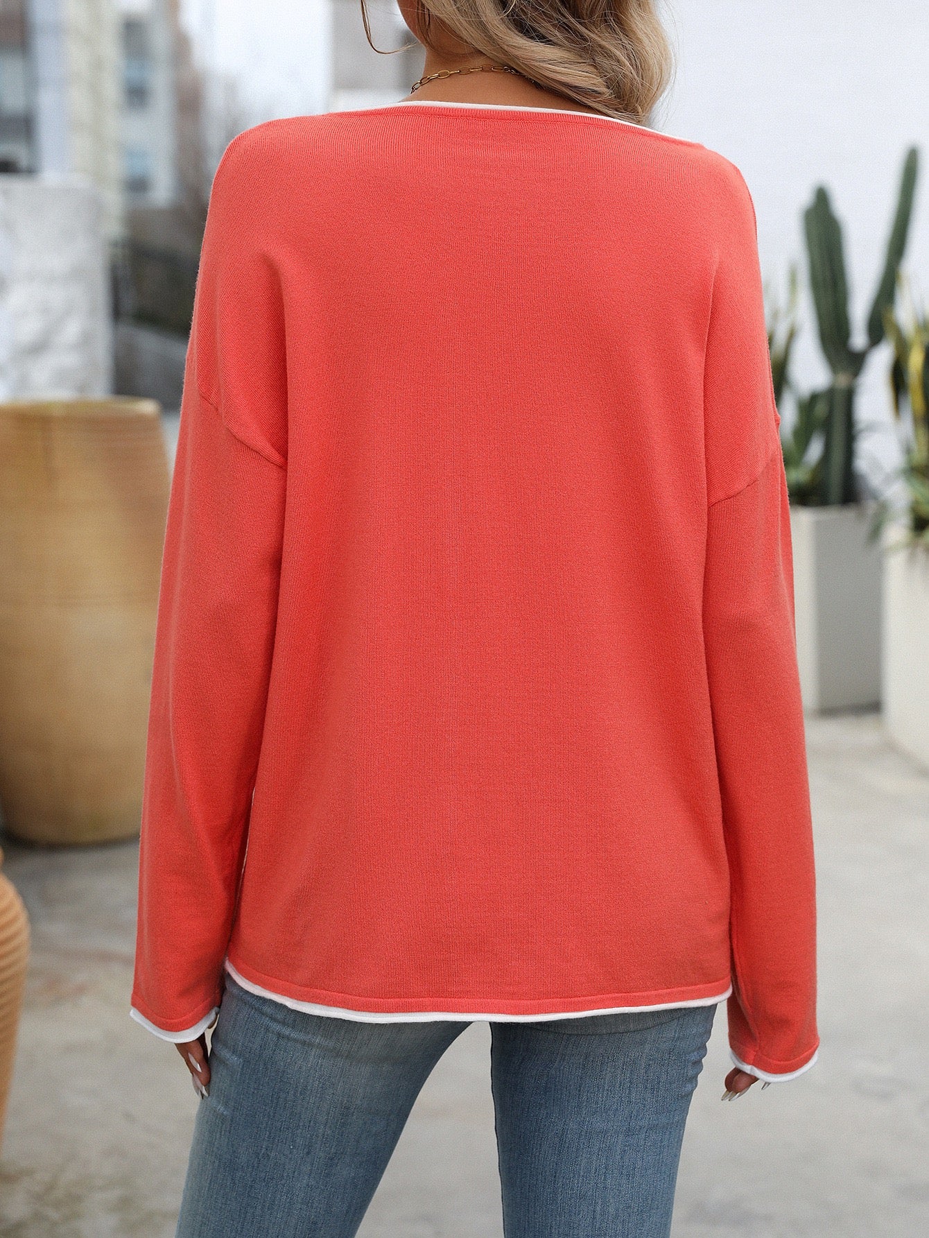 Coral Contrast Lightweight Knit