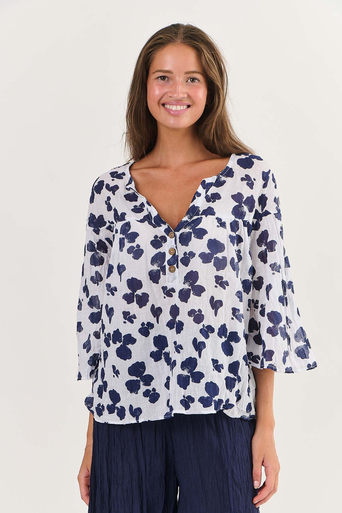 Namastai Crinkle Cotton Top Bluebell