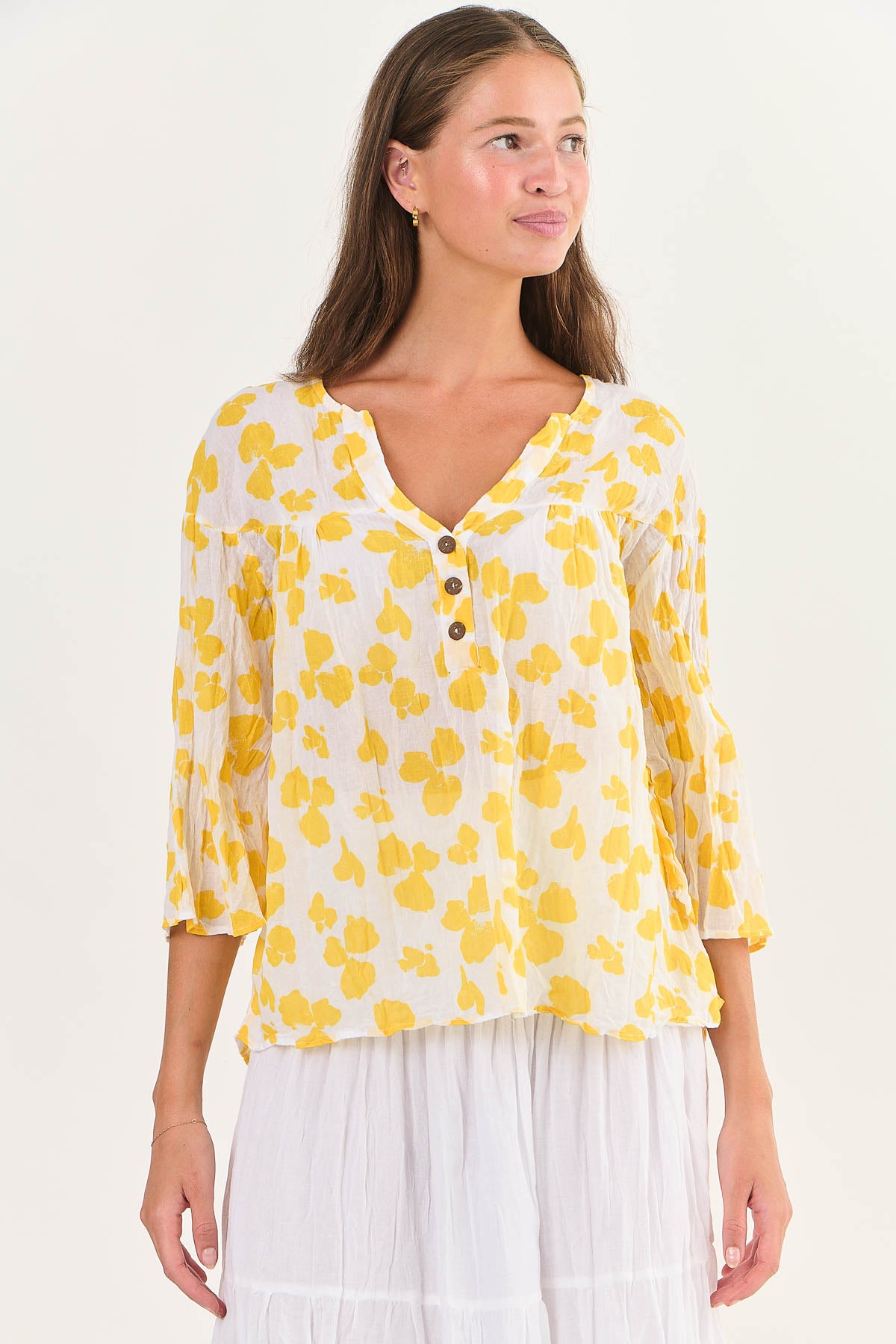 Namastai Crinkle Cotton Top Daffodil