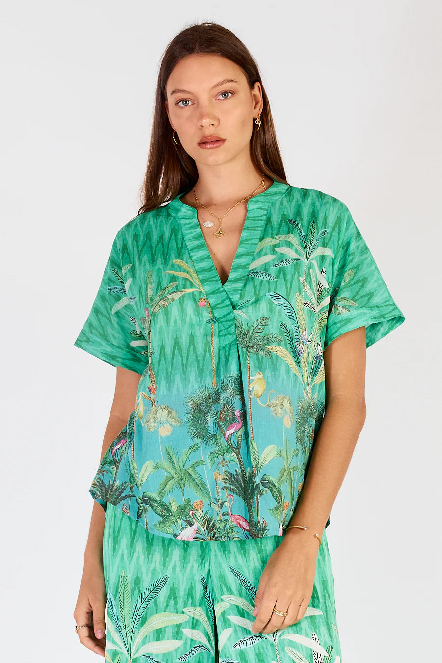 Rubyyaya Palm Springs Cotton Shirt Green