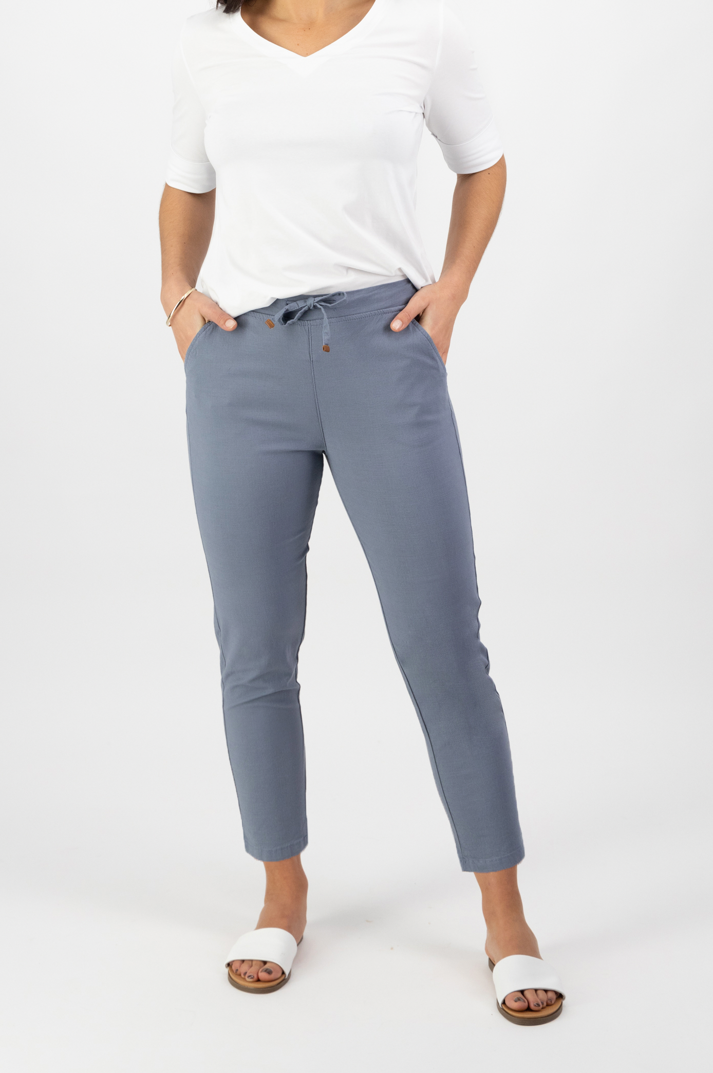 Vassalli Ankle Grazer Slim Leg Elastic Waist Pant Atlantic