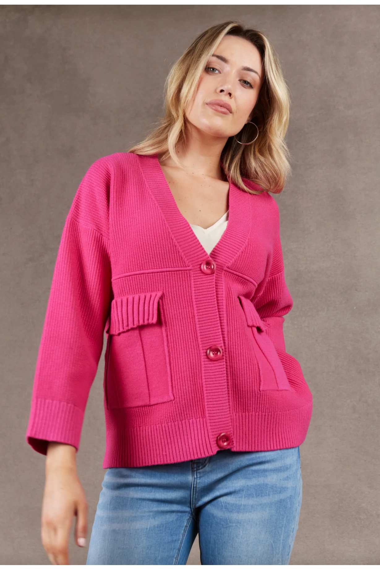 Eb and Ive Nakako Pocket Cardigan Magenta