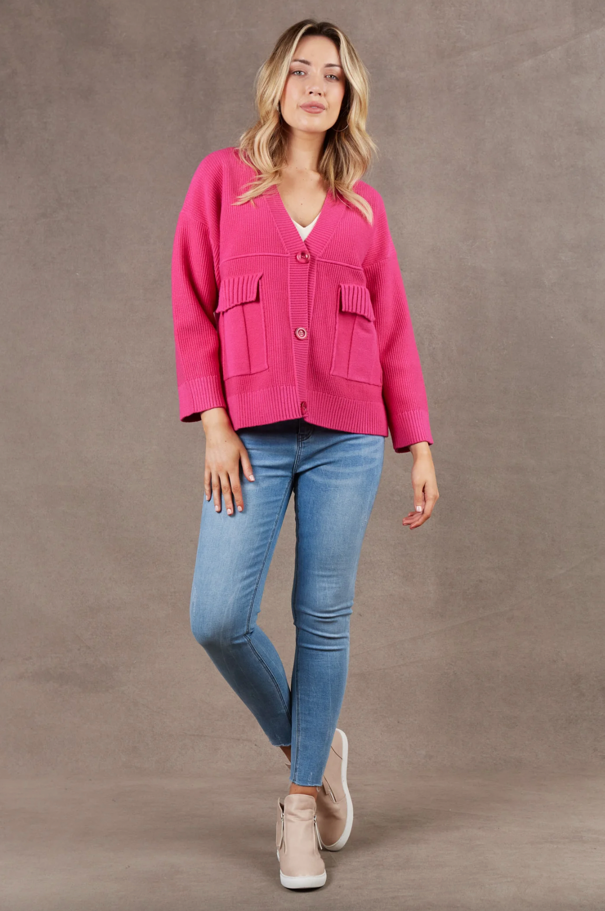 Eb and Ive Nakako Pocket Cardigan Magenta