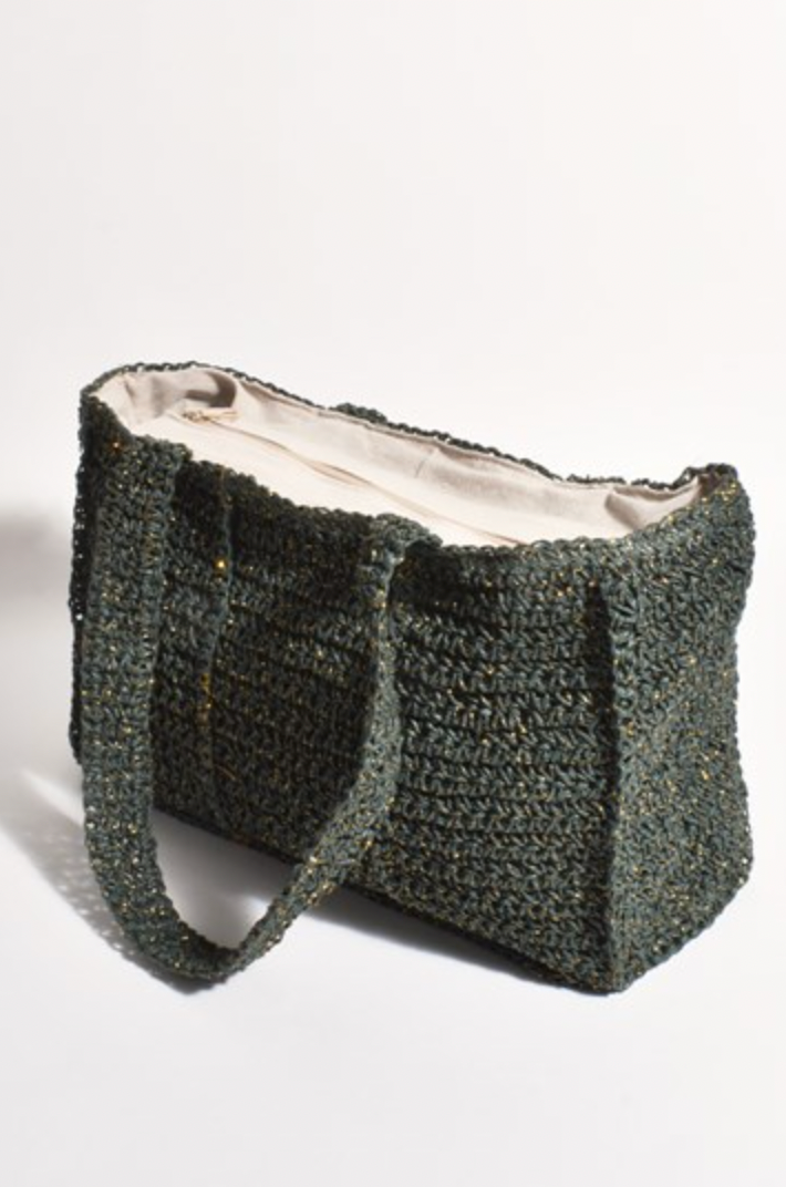 Adorne Polly Paper Weave Tote Khaki